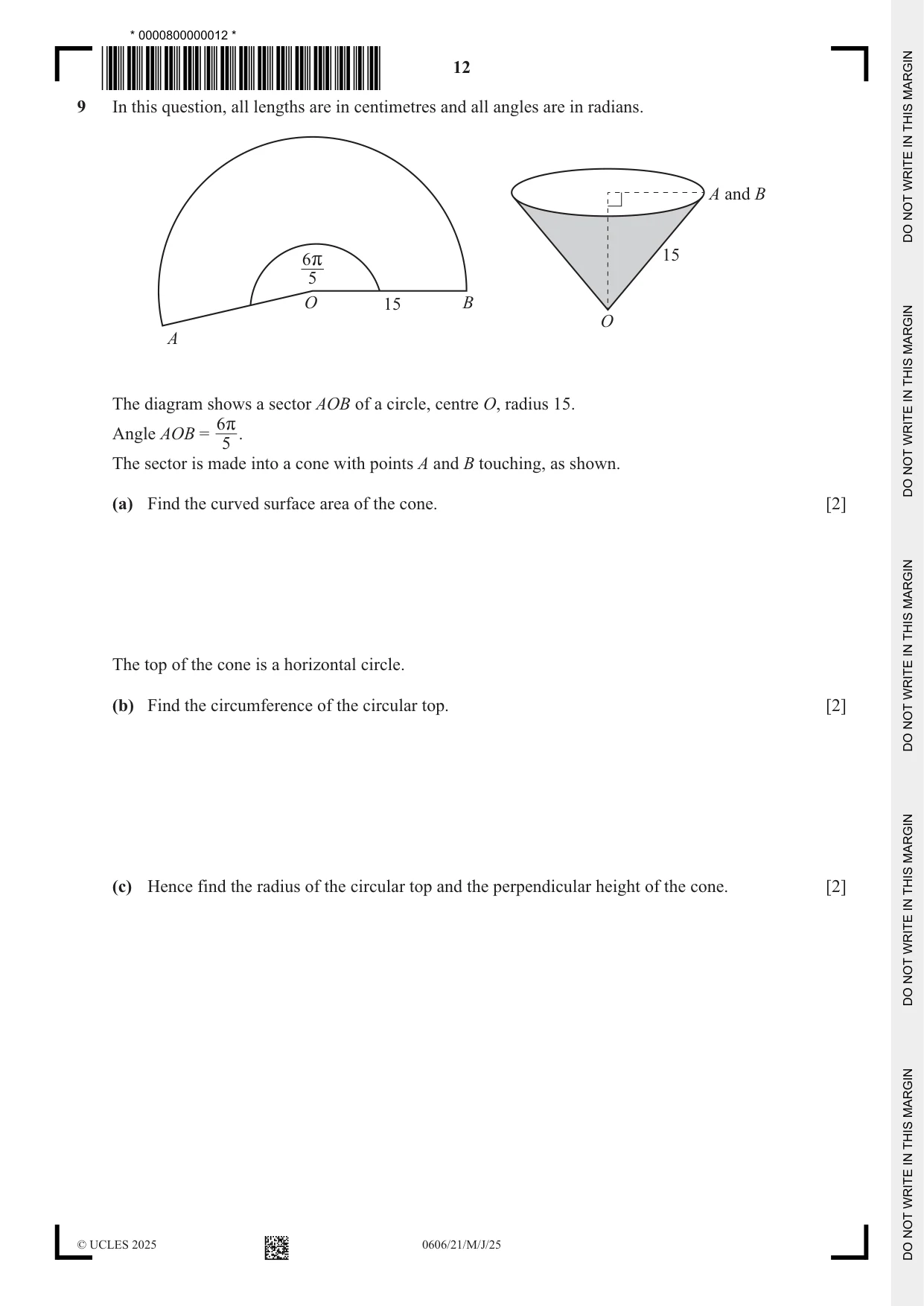 Cambridge IGCSE Mathematics - Additional 0606 2025 May/June Paper 2 · Variant 1 question paper, page 12 of 16