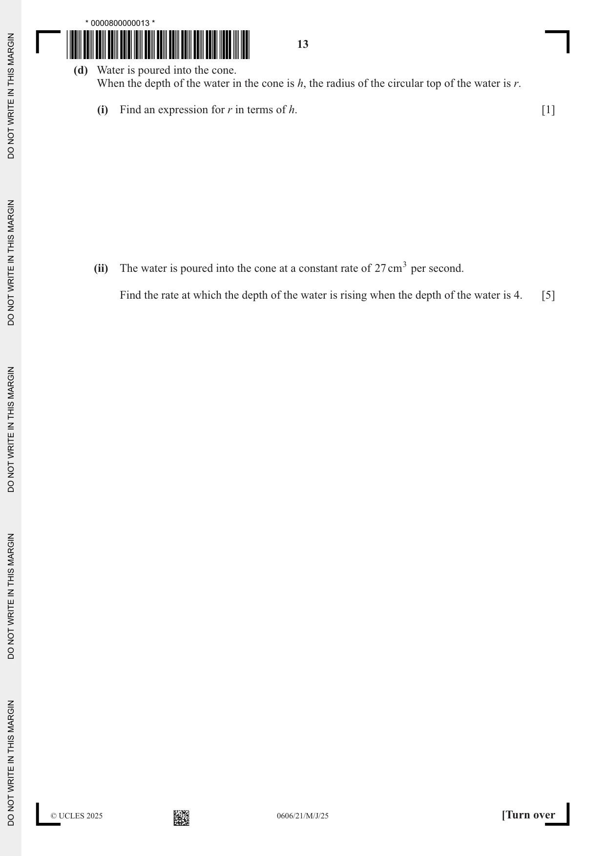 Cambridge IGCSE Mathematics - Additional 0606 2025 May/June Paper 2 · Variant 1 question paper, page 13 of 16