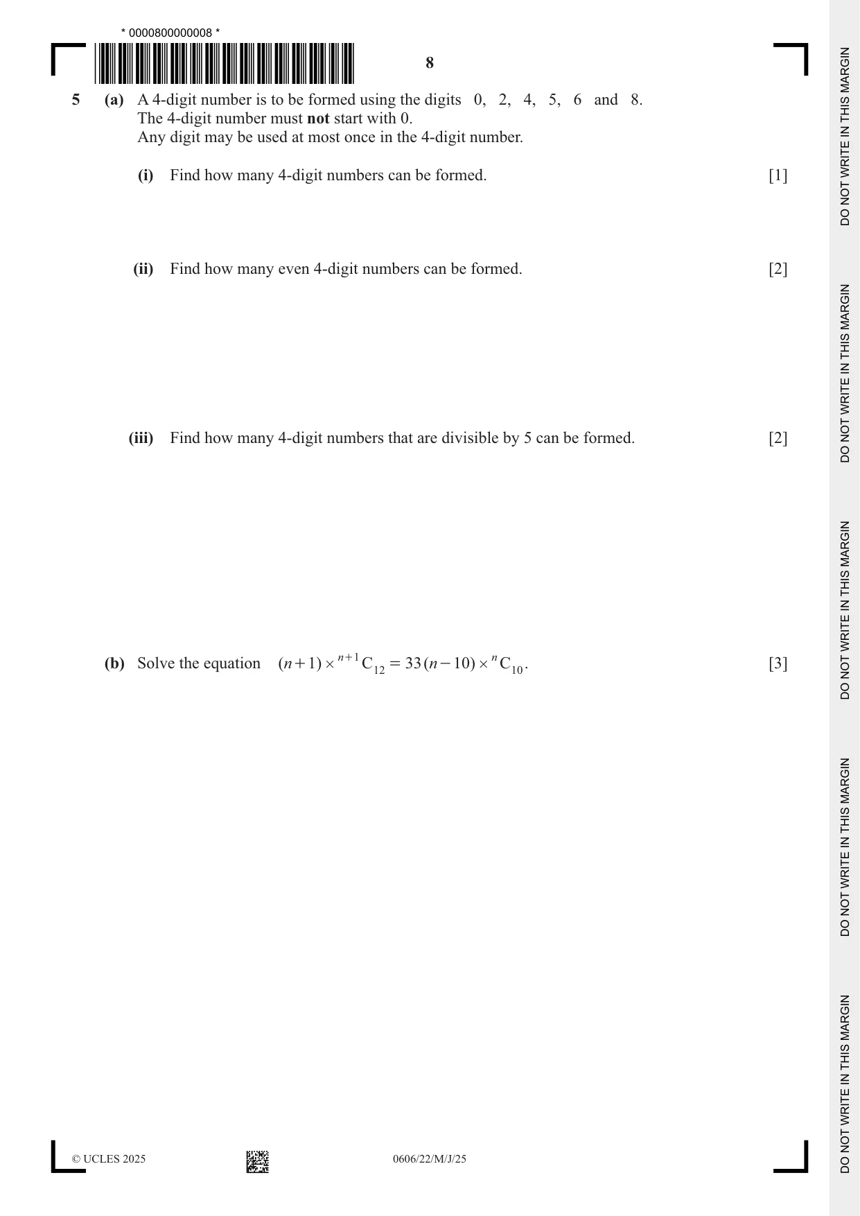 Cambridge IGCSE Mathematics - Additional 0606 2025 May/June Paper 2 · Variant 2 question paper, page 8 of 16