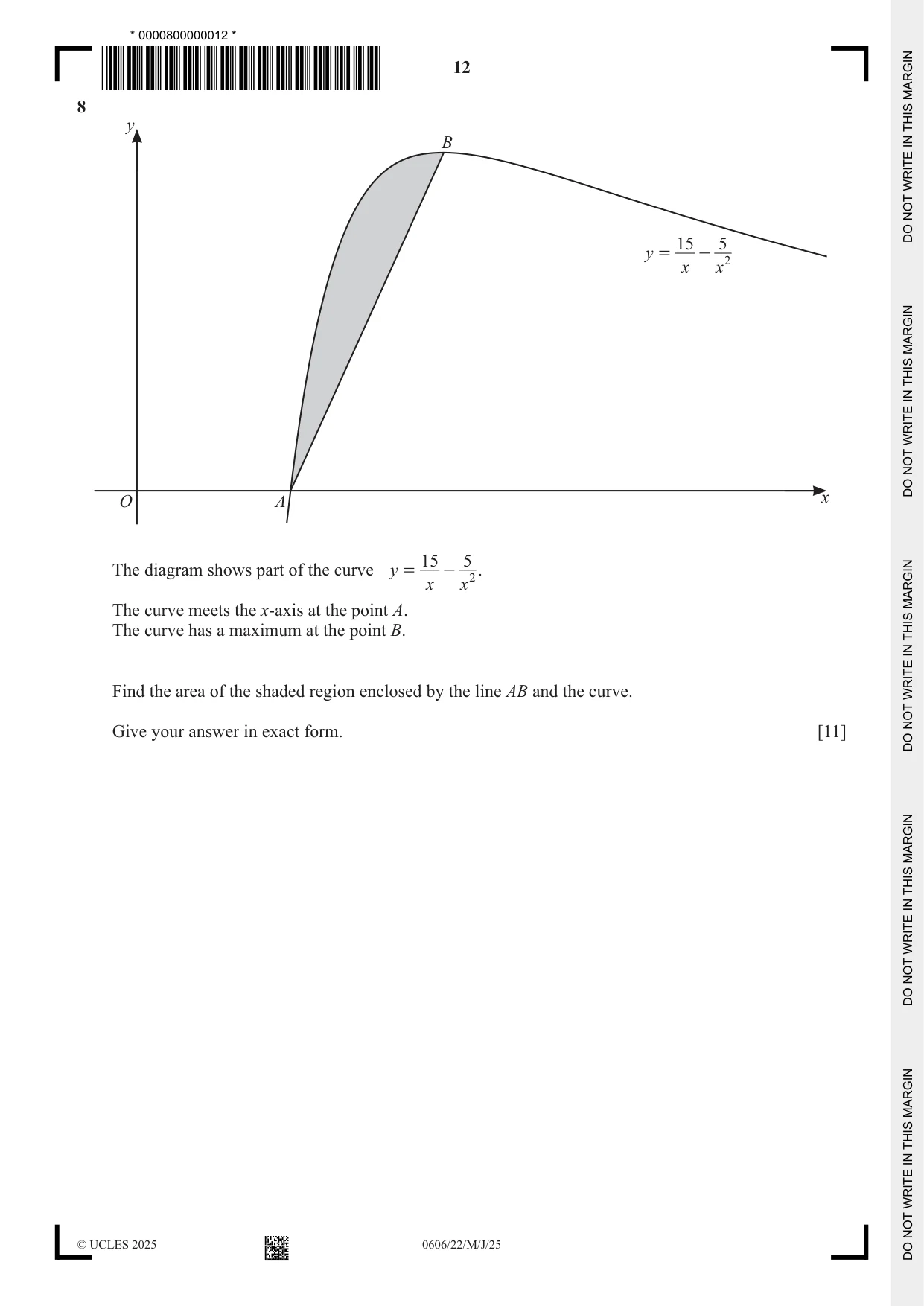 Cambridge IGCSE Mathematics - Additional 0606 2025 May/June Paper 2 · Variant 2 question paper, page 12 of 16