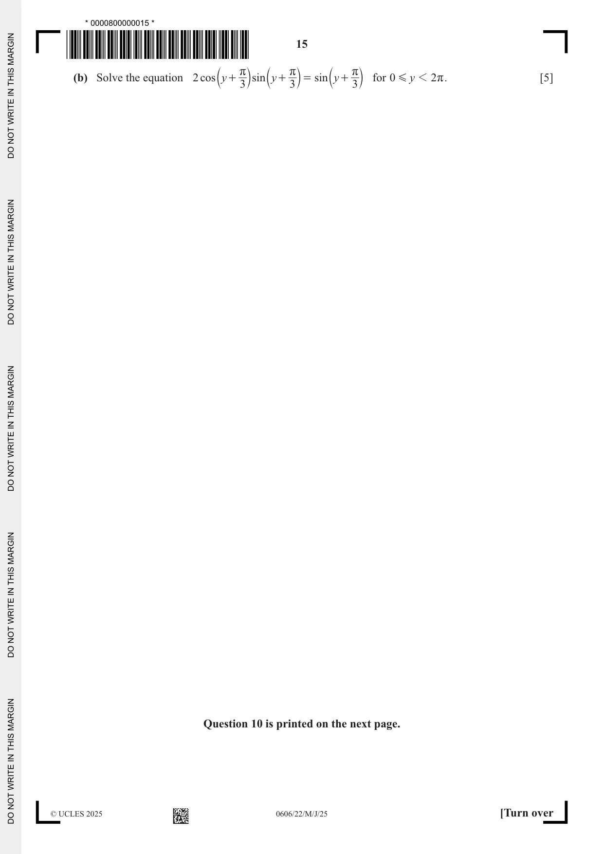 Cambridge IGCSE Mathematics - Additional 0606 2025 May/June Paper 2 · Variant 2 question paper, page 15 of 16