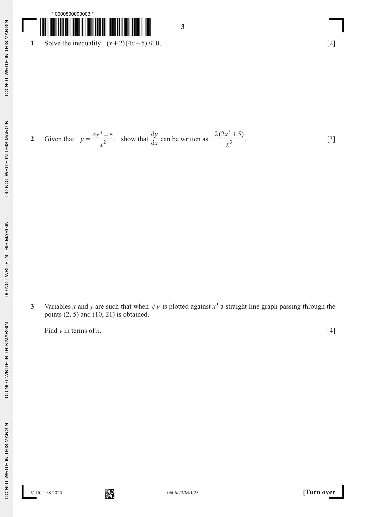 Cambridge IGCSE Mathematics - Additional 0606 2025 May/June Paper 2 · Variant 3 question paper, page 3 of 16
