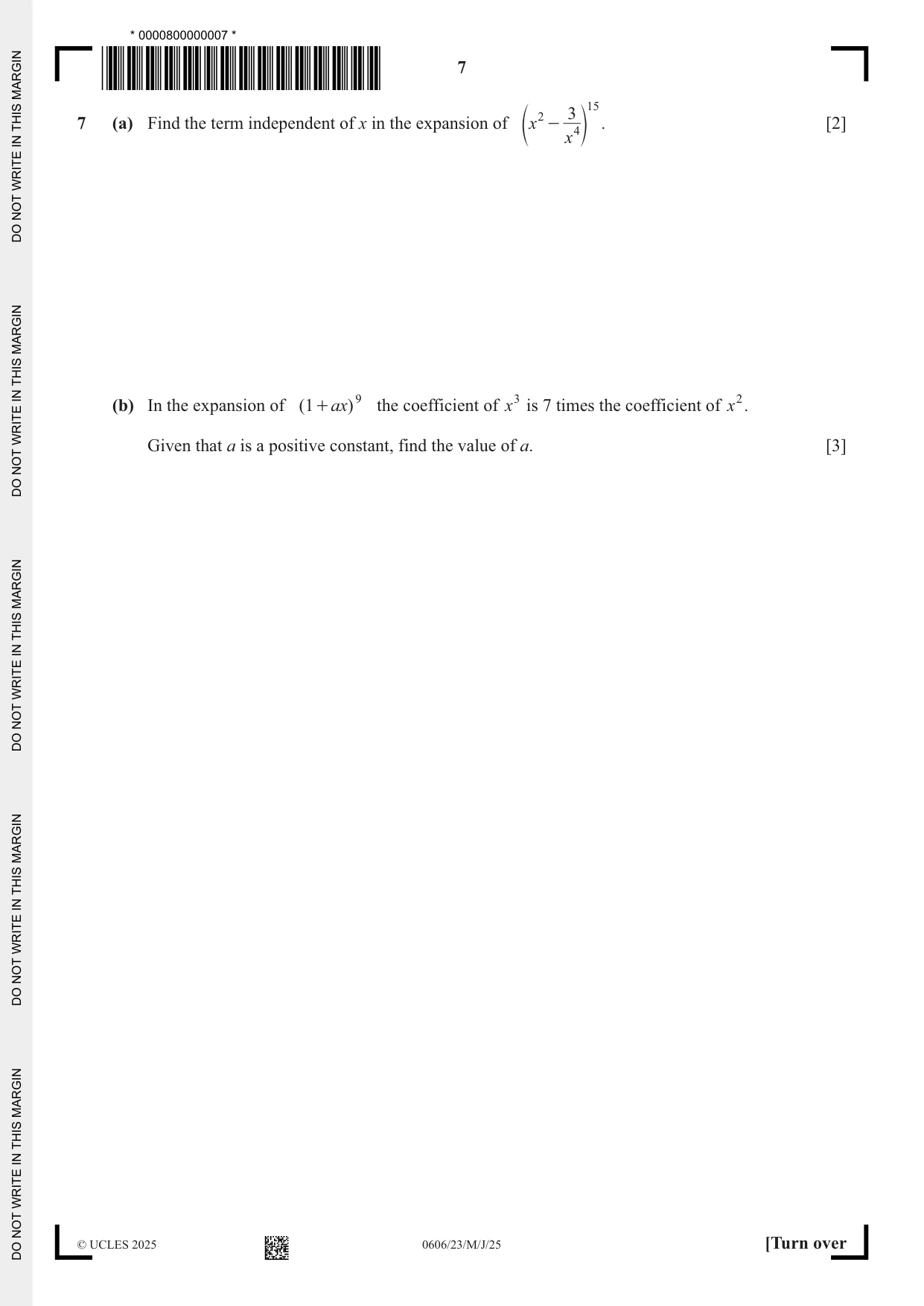 Cambridge IGCSE Mathematics - Additional 0606 2025 May/June Paper 2 · Variant 3 question paper, page 7 of 16