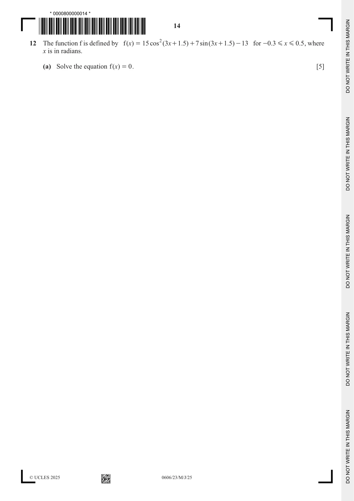 Cambridge IGCSE Mathematics - Additional 0606 2025 May/June Paper 2 · Variant 3 question paper, page 14 of 16