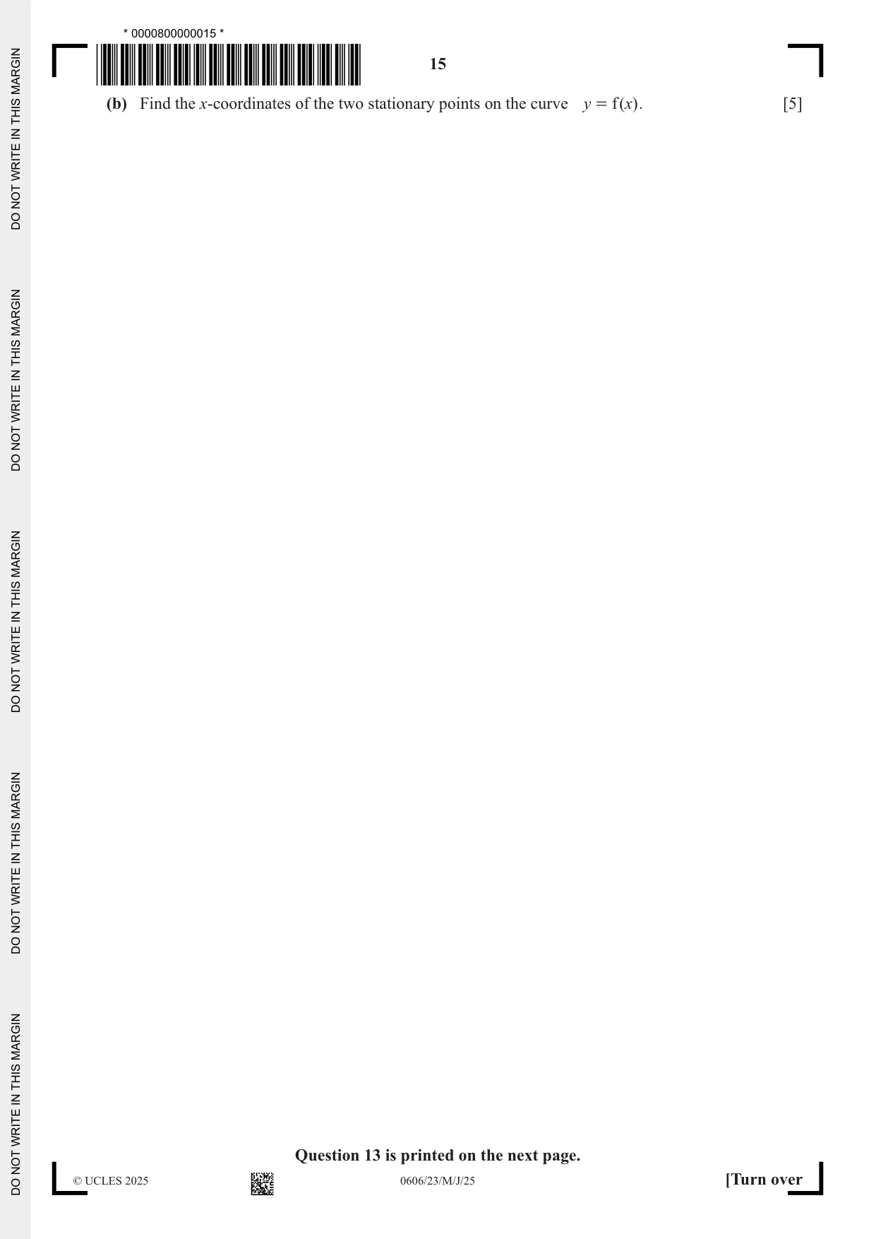 Cambridge IGCSE Mathematics - Additional 0606 2025 May/June Paper 2 · Variant 3 question paper, page 15 of 16