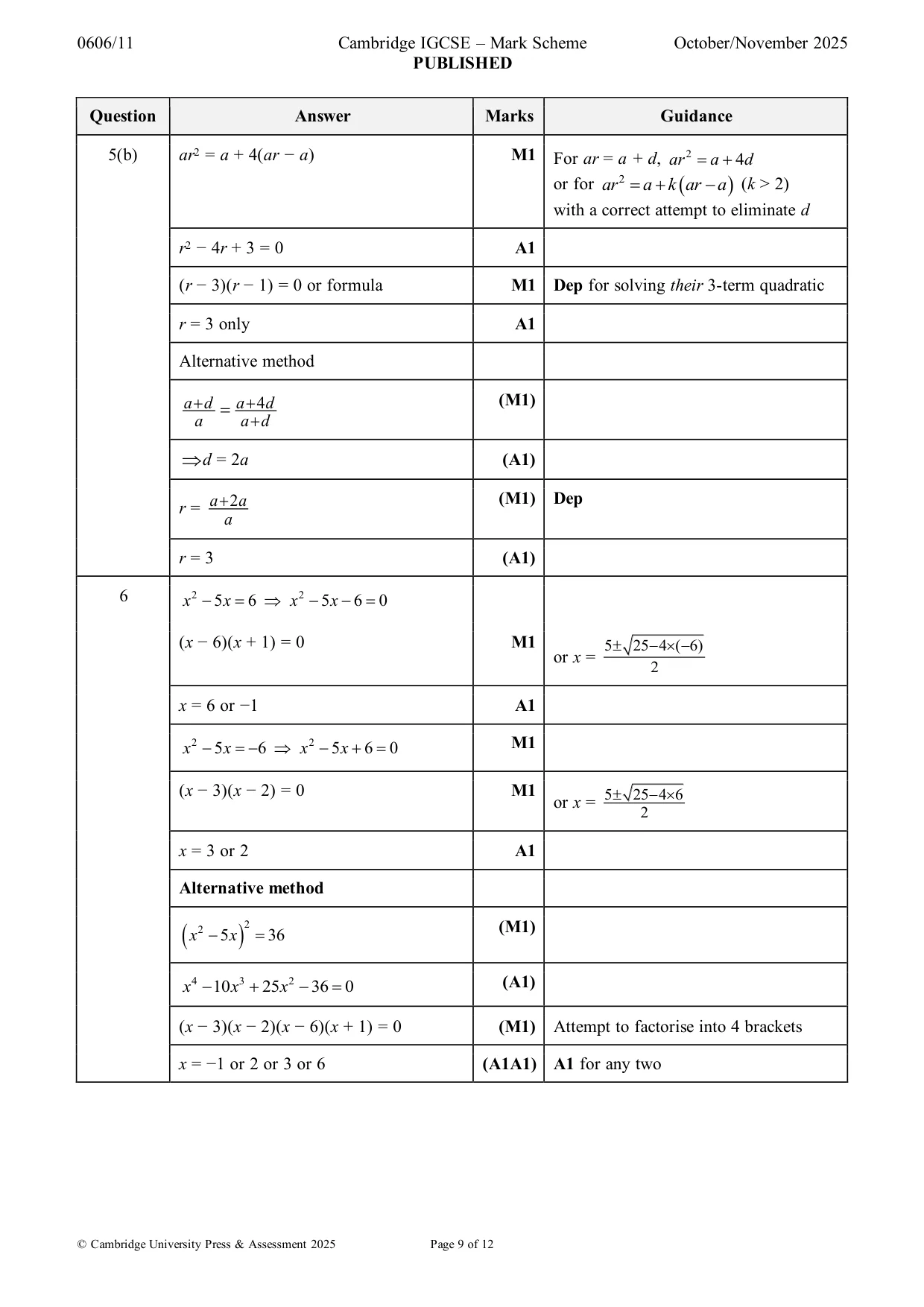 Mark scheme, page 9 of 12