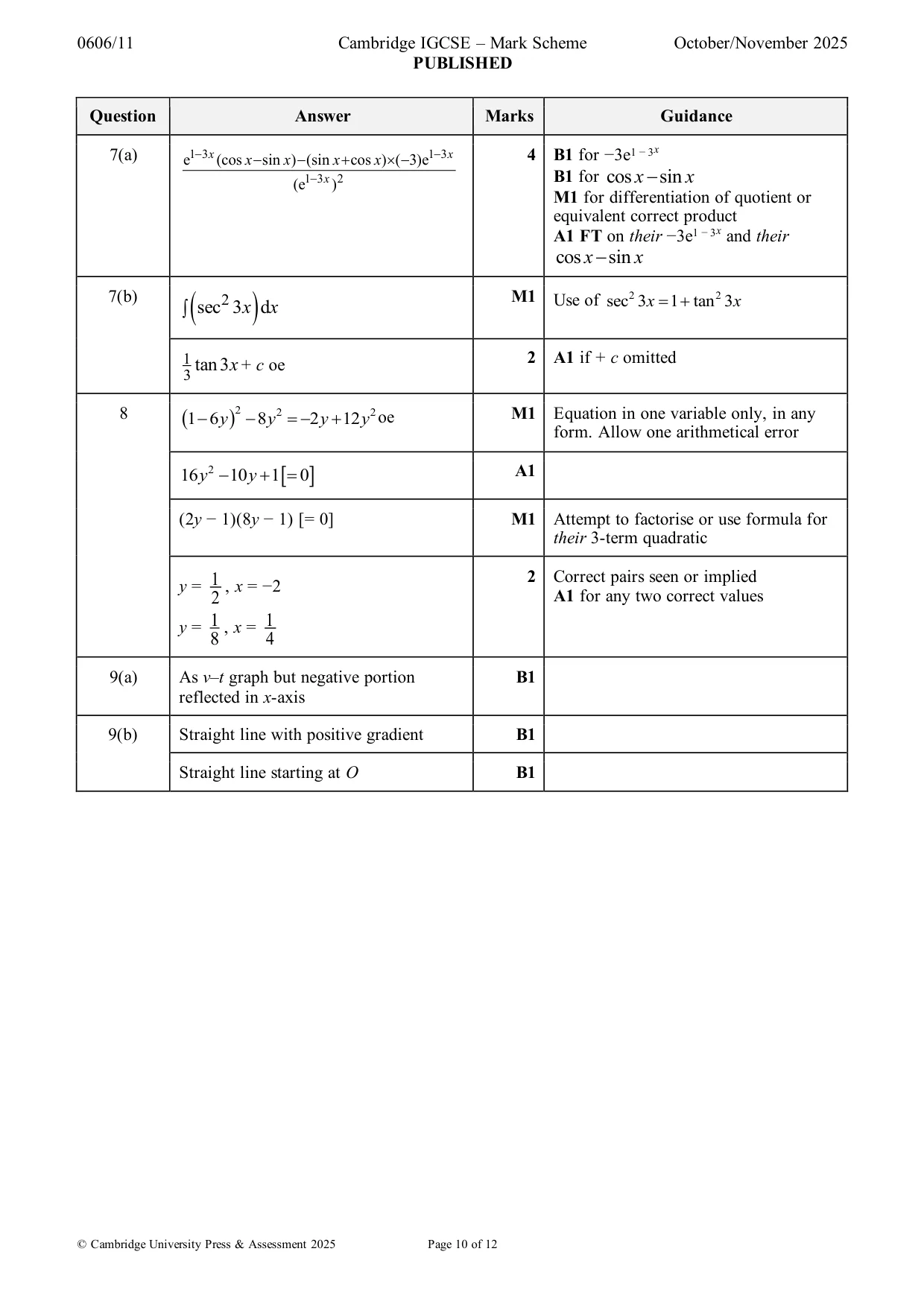 Mark scheme, page 10 of 12
