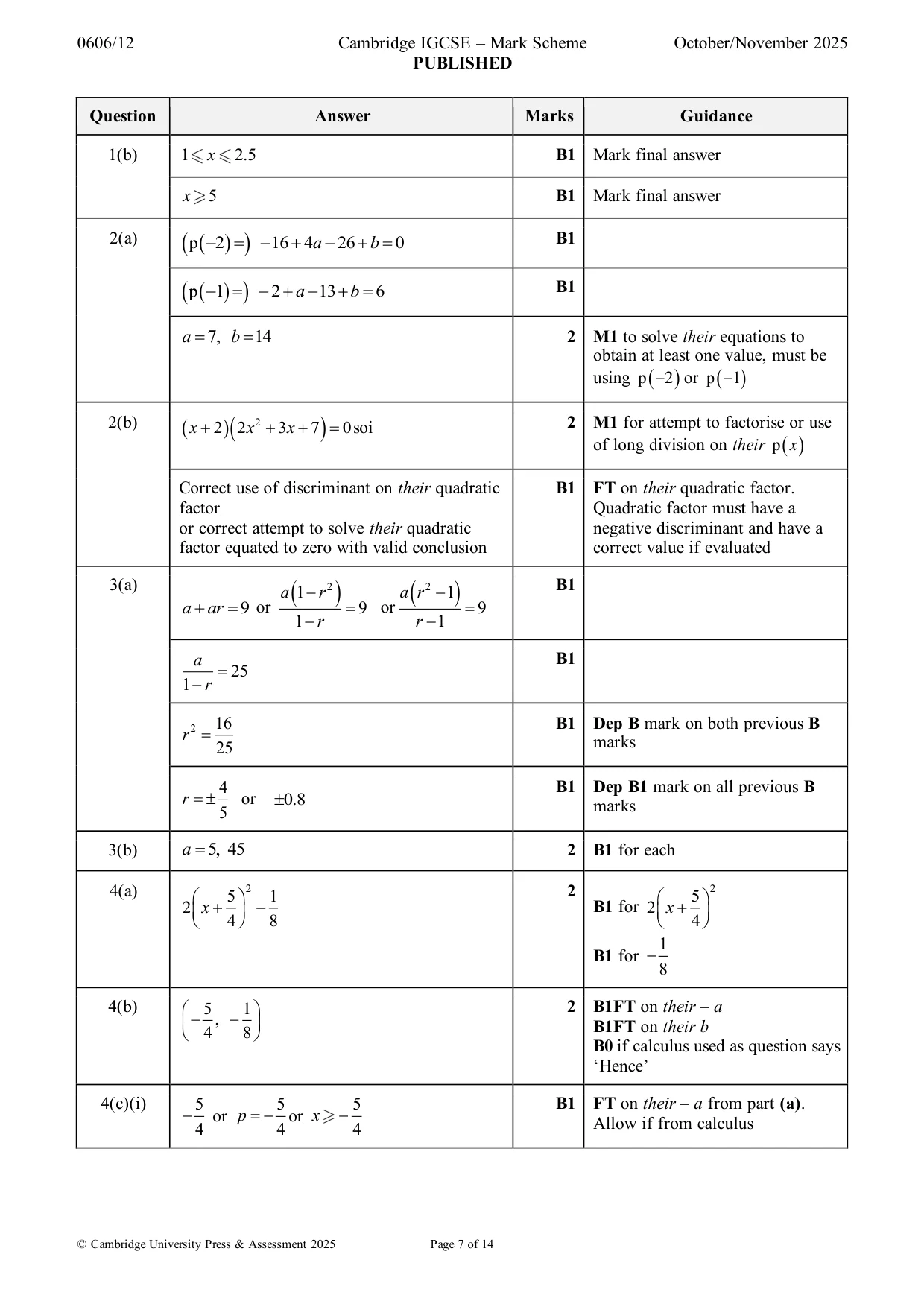 Mark scheme, page 7 of 14