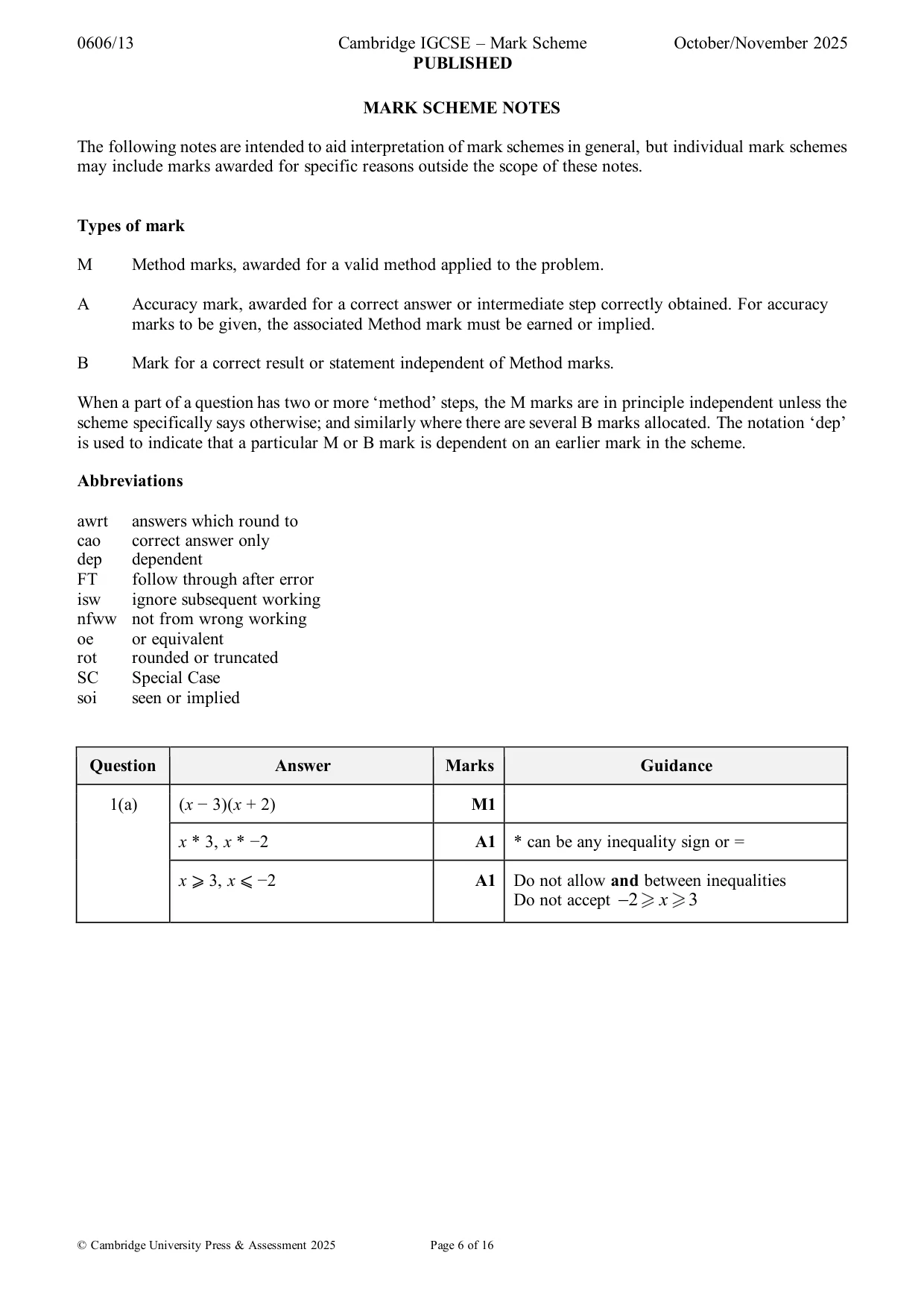 Mark scheme, page 6 of 16