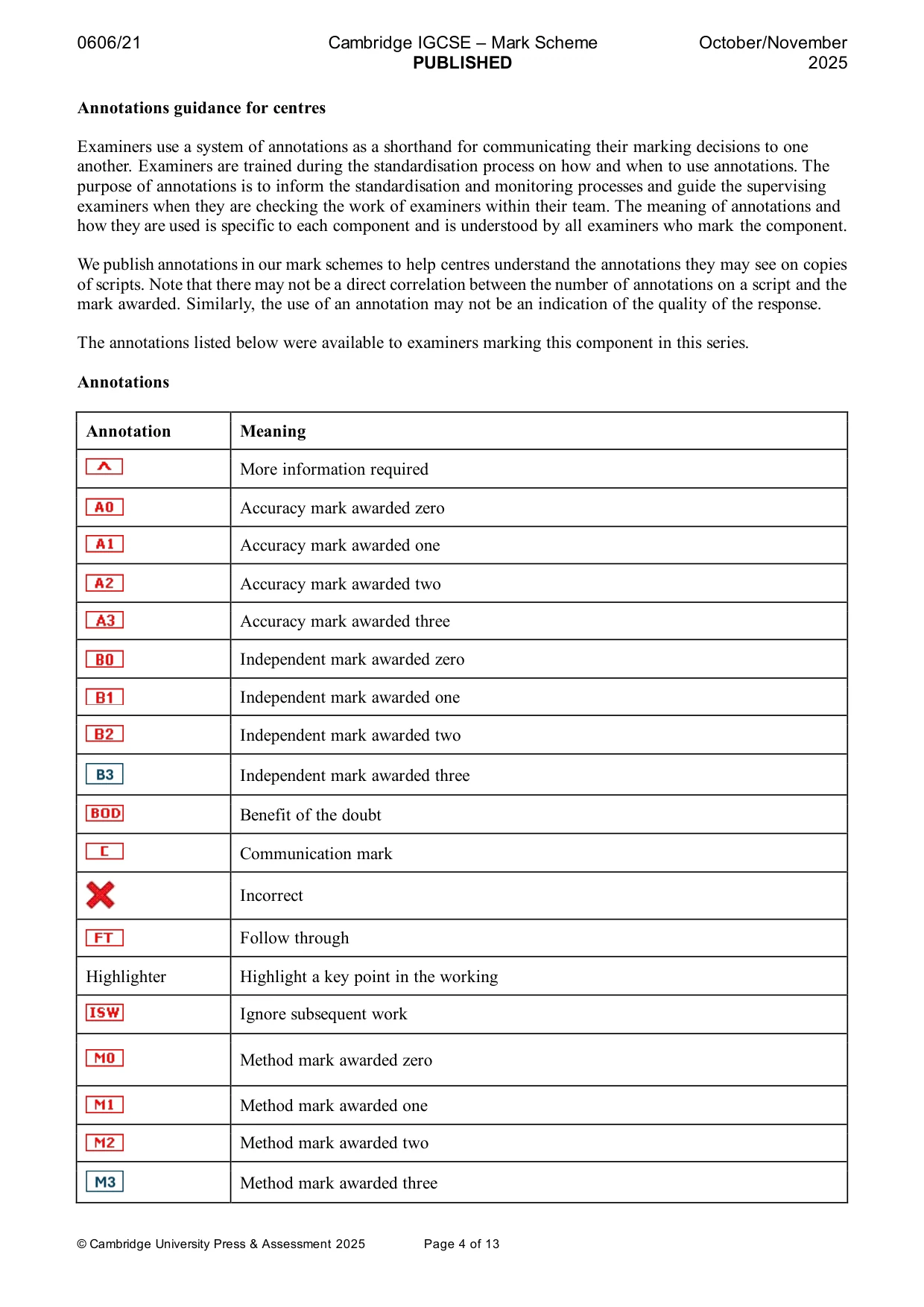 Mark scheme, page 4 of 13