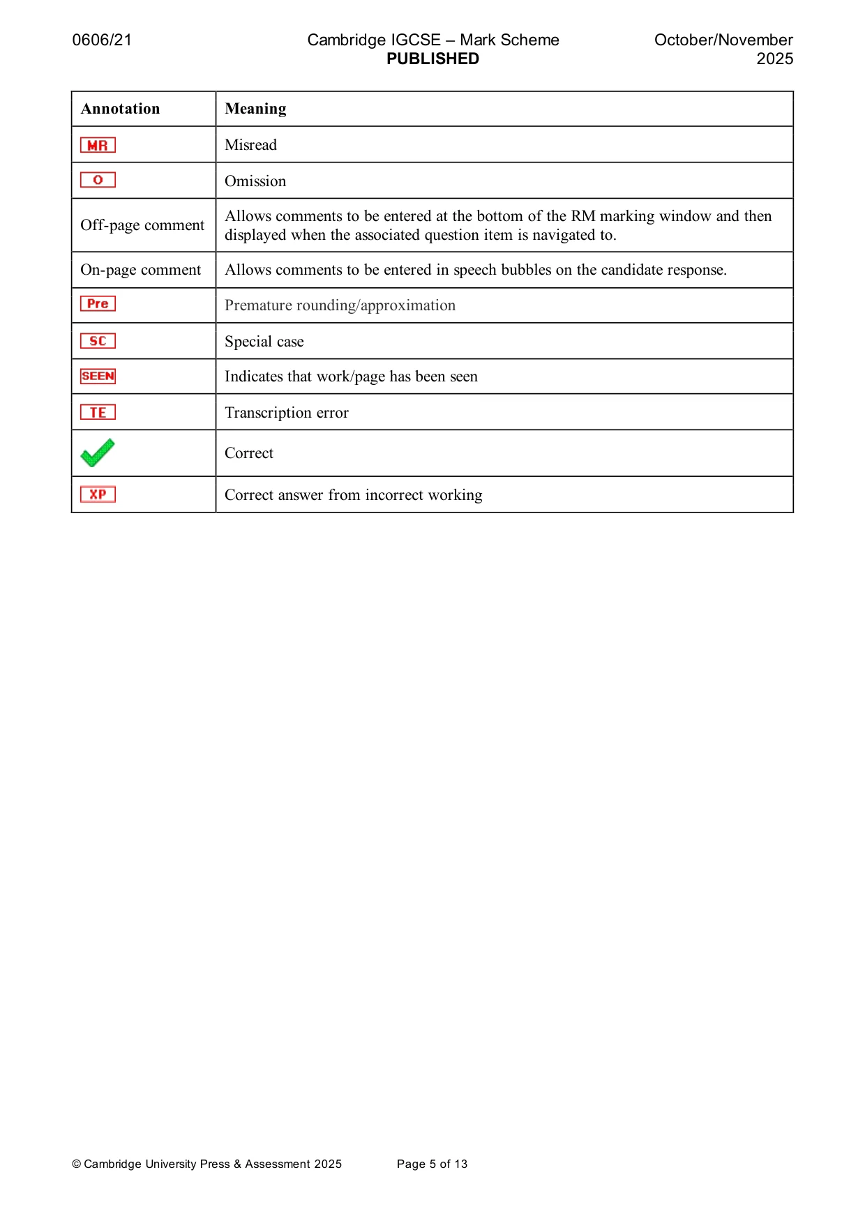 Mark scheme, page 5 of 13