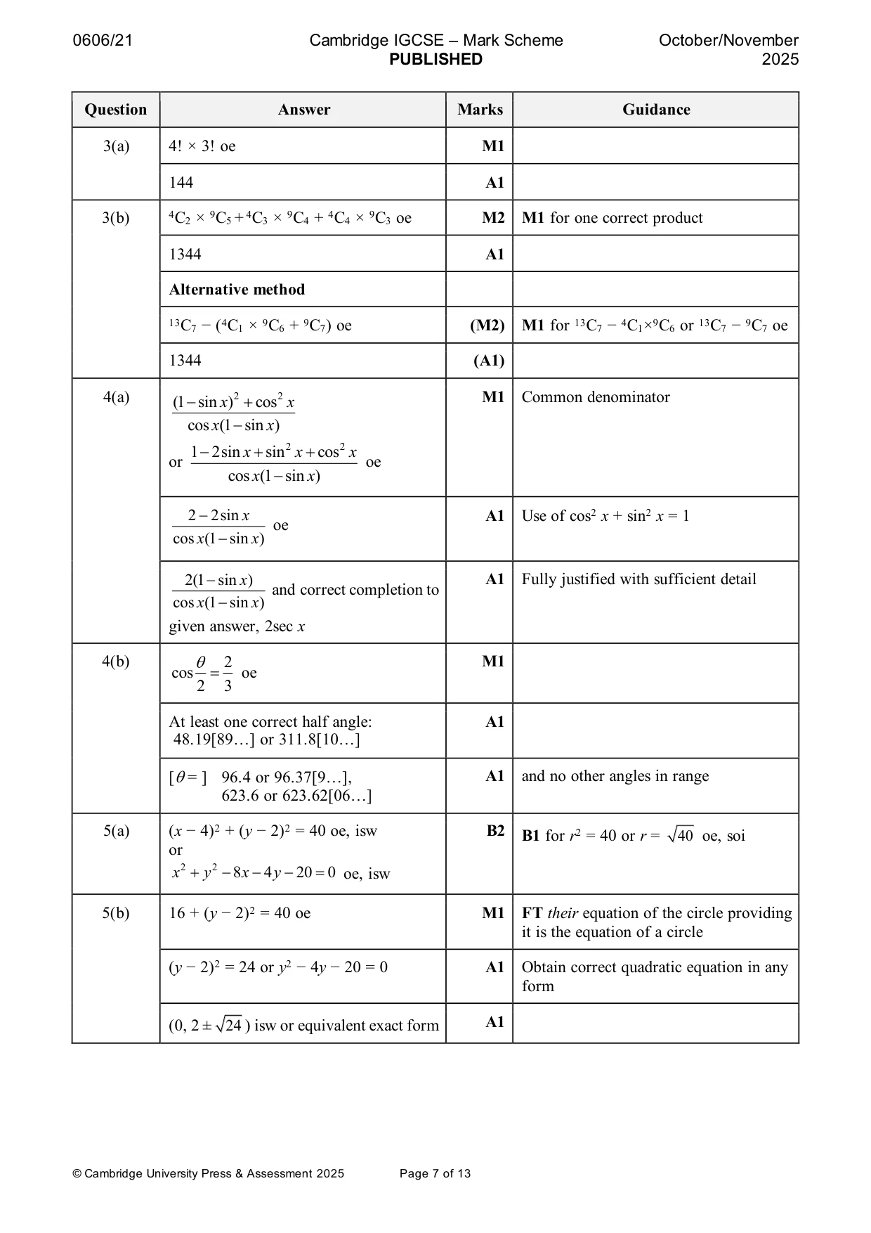 Mark scheme, page 7 of 13