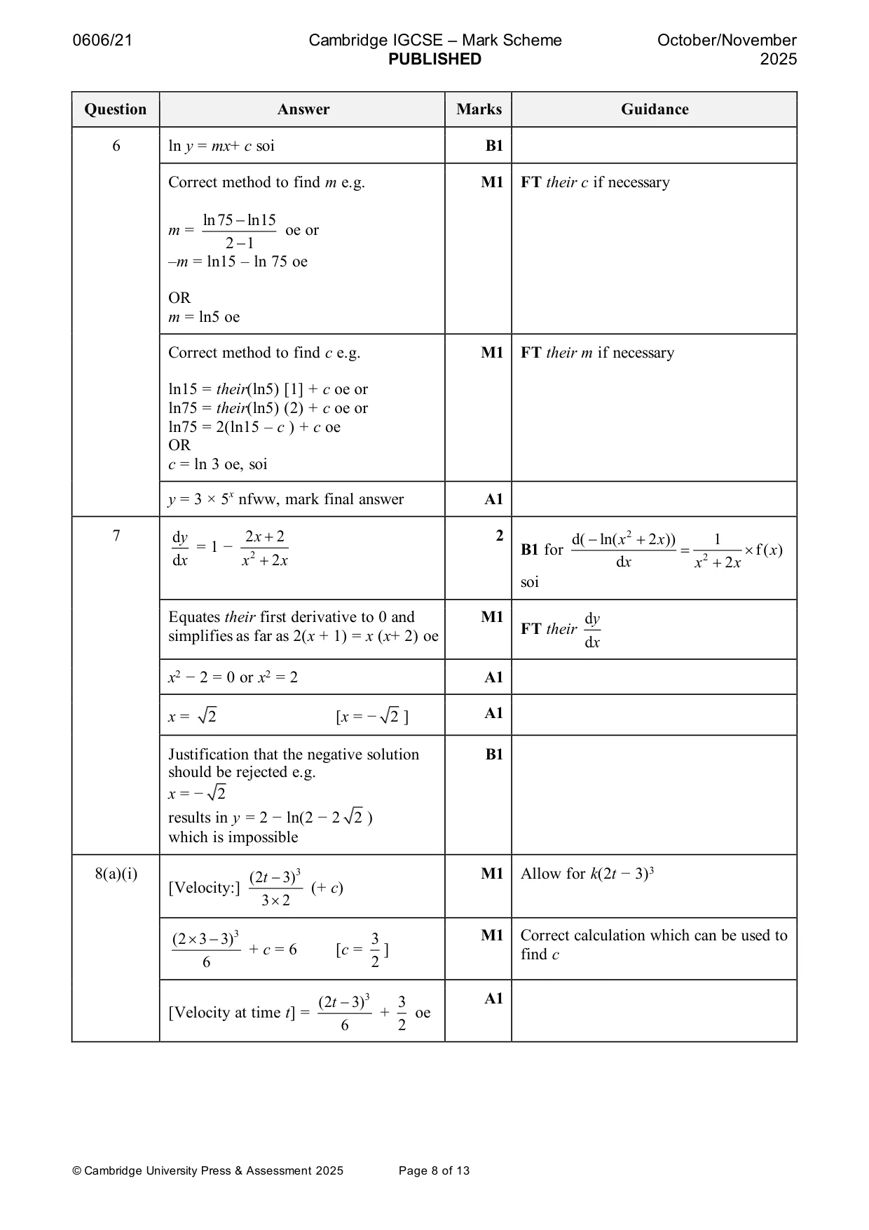 Mark scheme, page 8 of 13