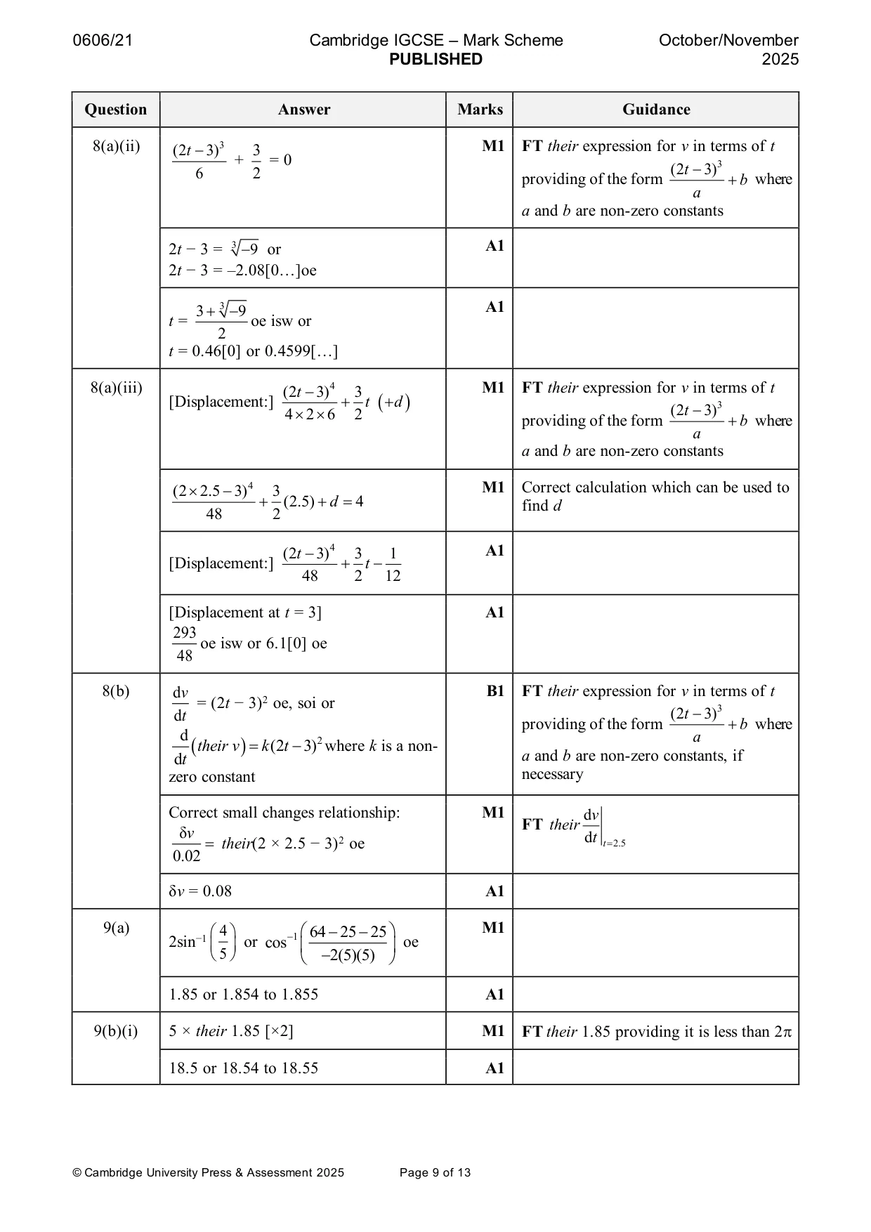 Mark scheme, page 9 of 13
