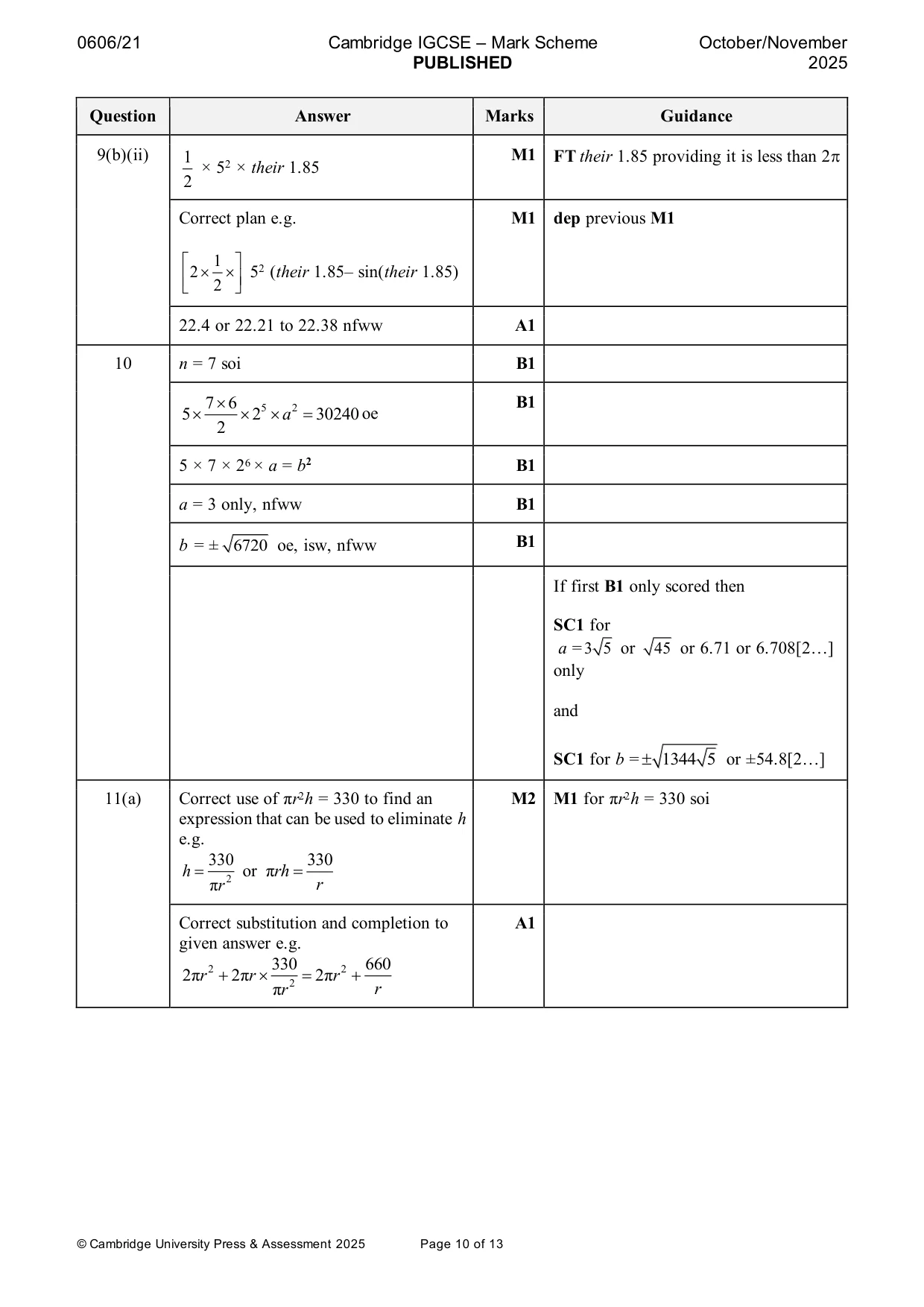 Mark scheme, page 10 of 13