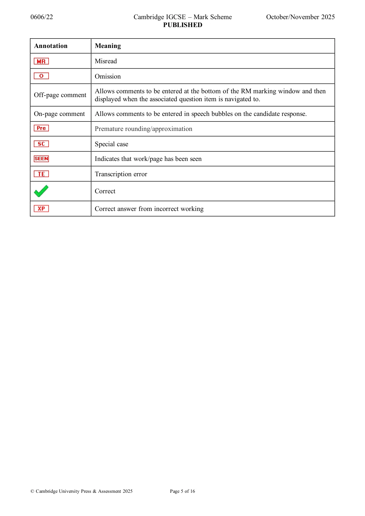 Mark scheme, page 5 of 16