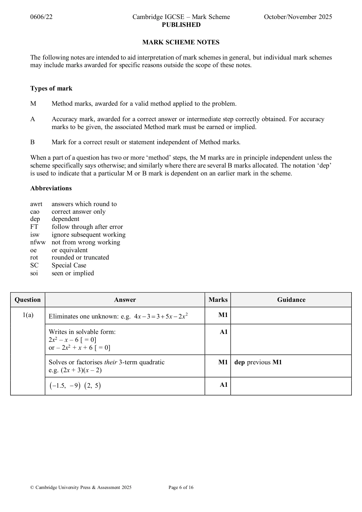 Mark scheme, page 6 of 16