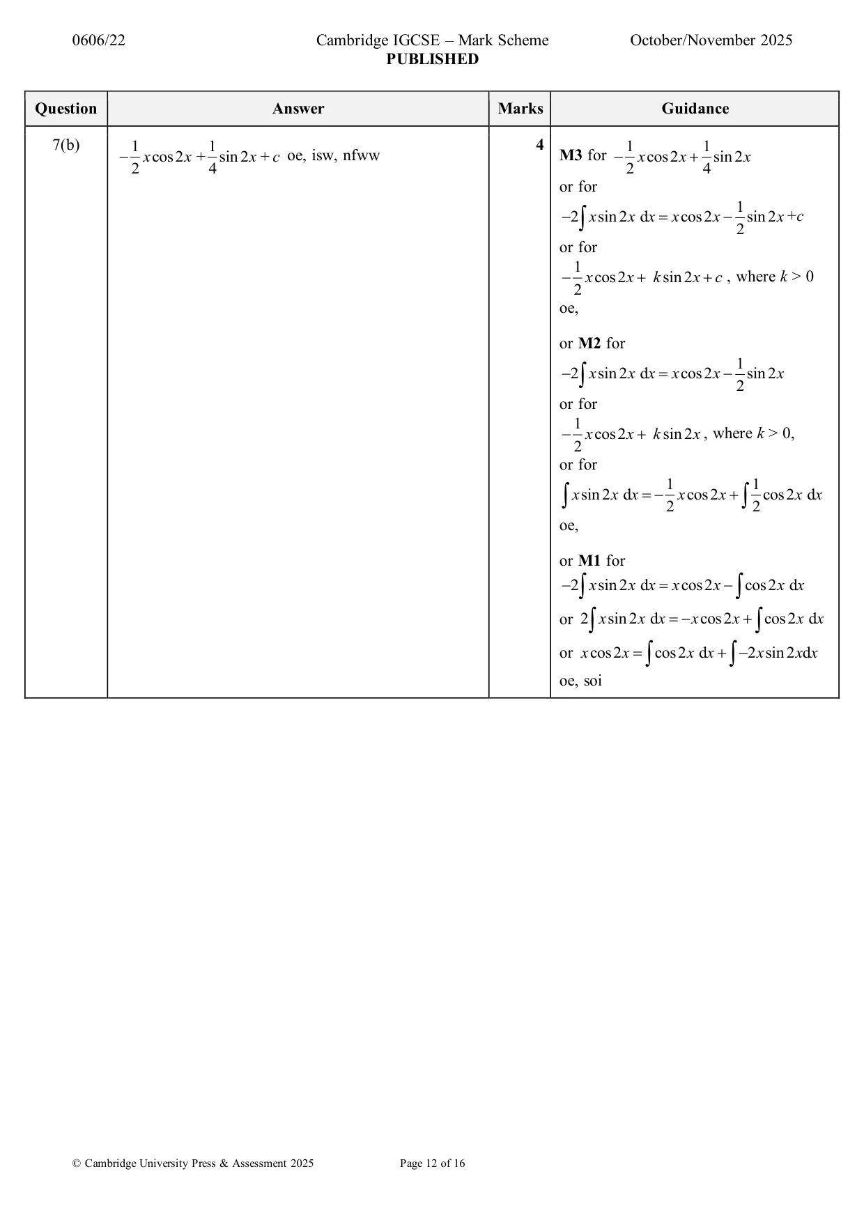 Mark scheme, page 12 of 16