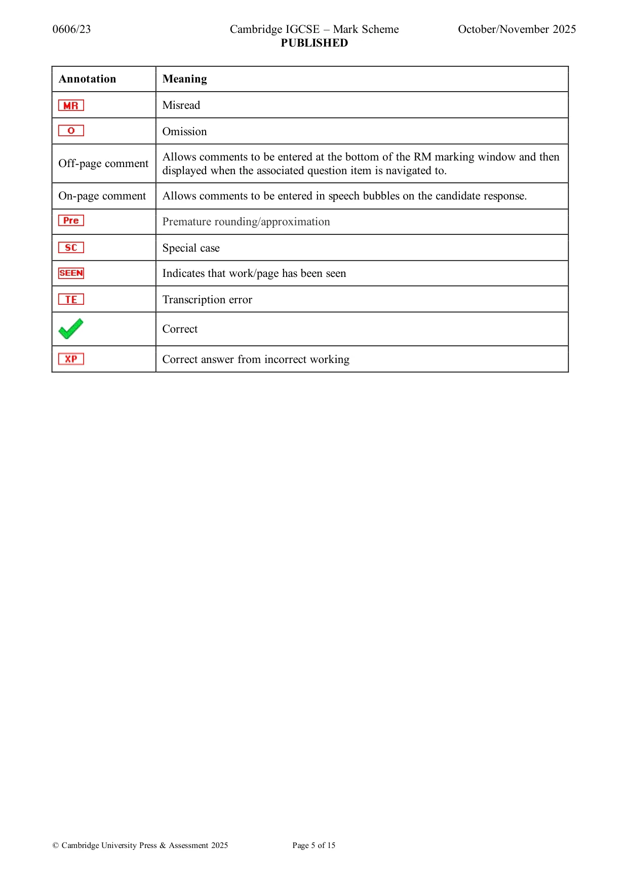 Mark scheme, page 5 of 15