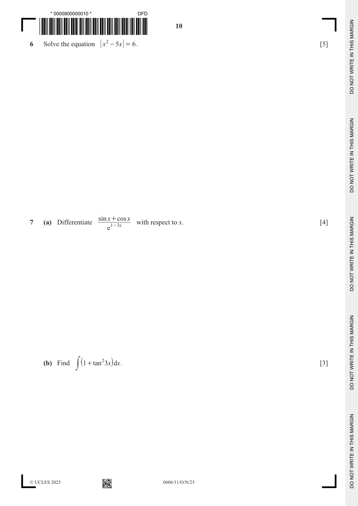 Cambridge IGCSE Mathematics - Additional 0606 2025 Oct/Nov Paper 1 · Variant 1 question paper, page 10 of 16