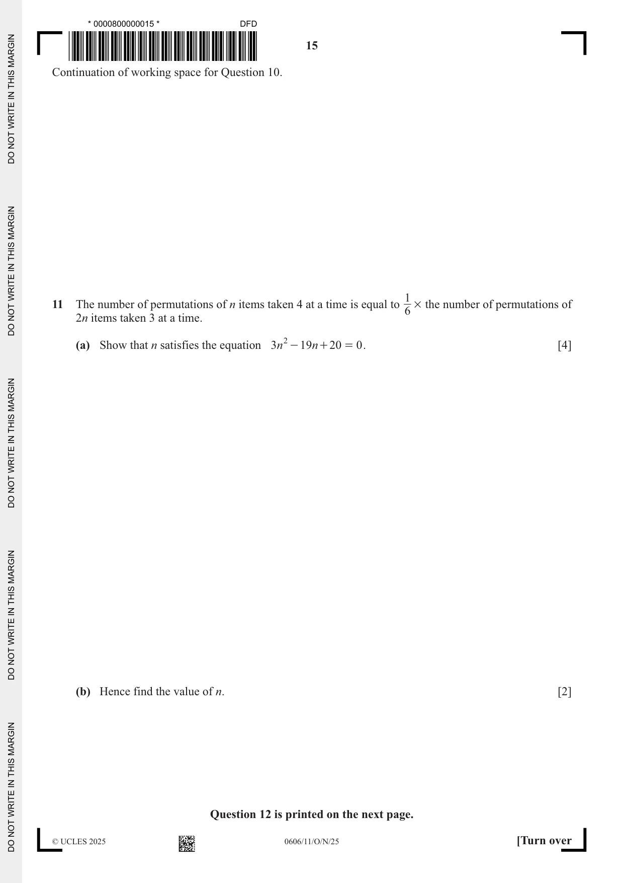 Cambridge IGCSE Mathematics - Additional 0606 2025 Oct/Nov Paper 1 · Variant 1 question paper, page 15 of 16