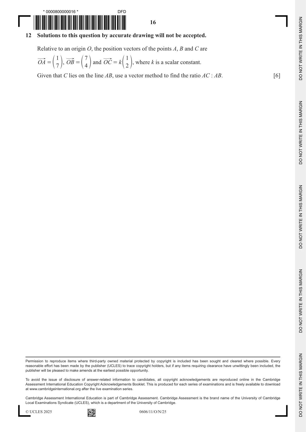 Cambridge IGCSE Mathematics - Additional 0606 2025 Oct/Nov Paper 1 · Variant 1 question paper, page 16 of 16