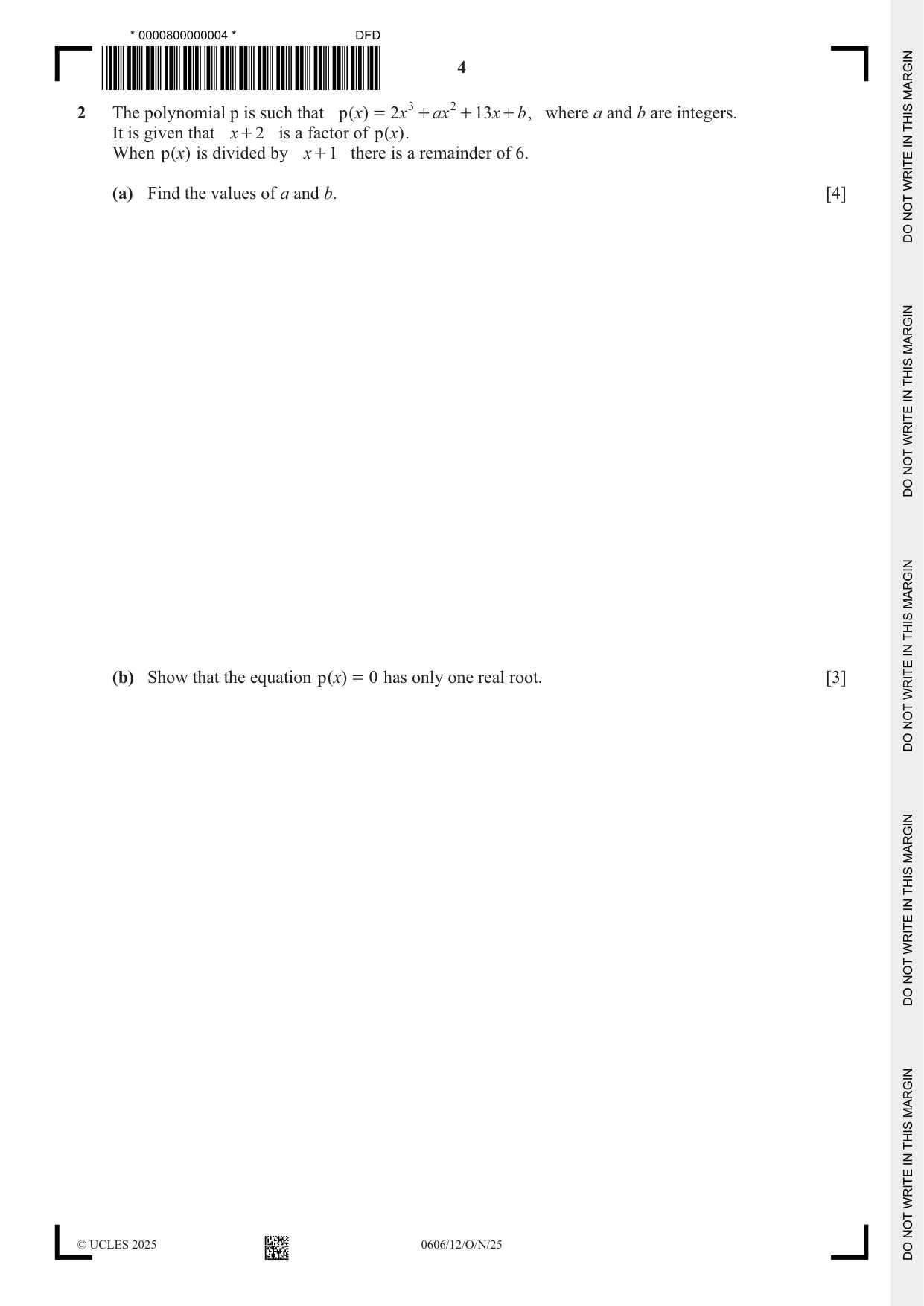 Cambridge IGCSE Mathematics - Additional 0606 2025 Oct/Nov Paper 1 · Variant 2 question paper, page 4 of 16