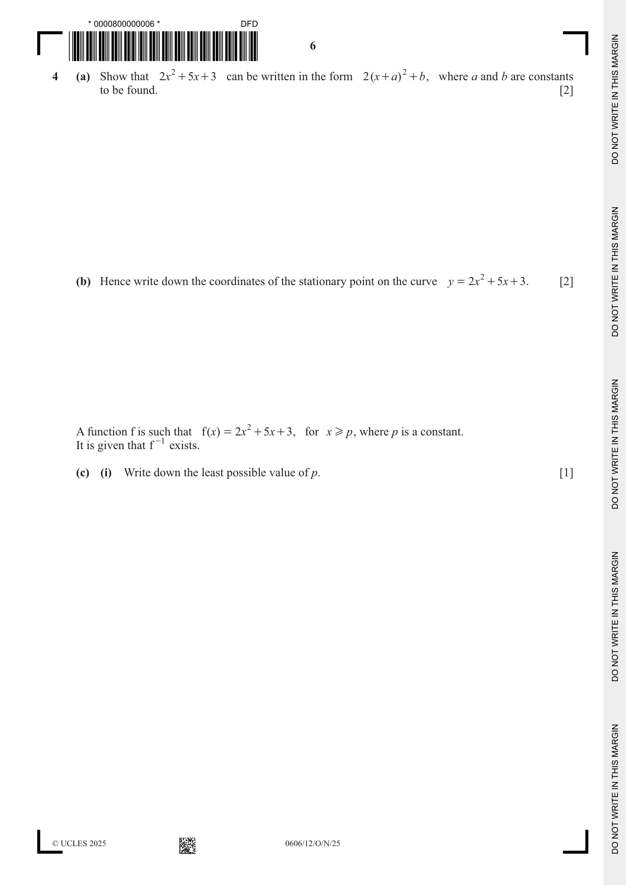 Cambridge IGCSE Mathematics - Additional 0606 2025 Oct/Nov Paper 1 · Variant 2 question paper, page 6 of 16