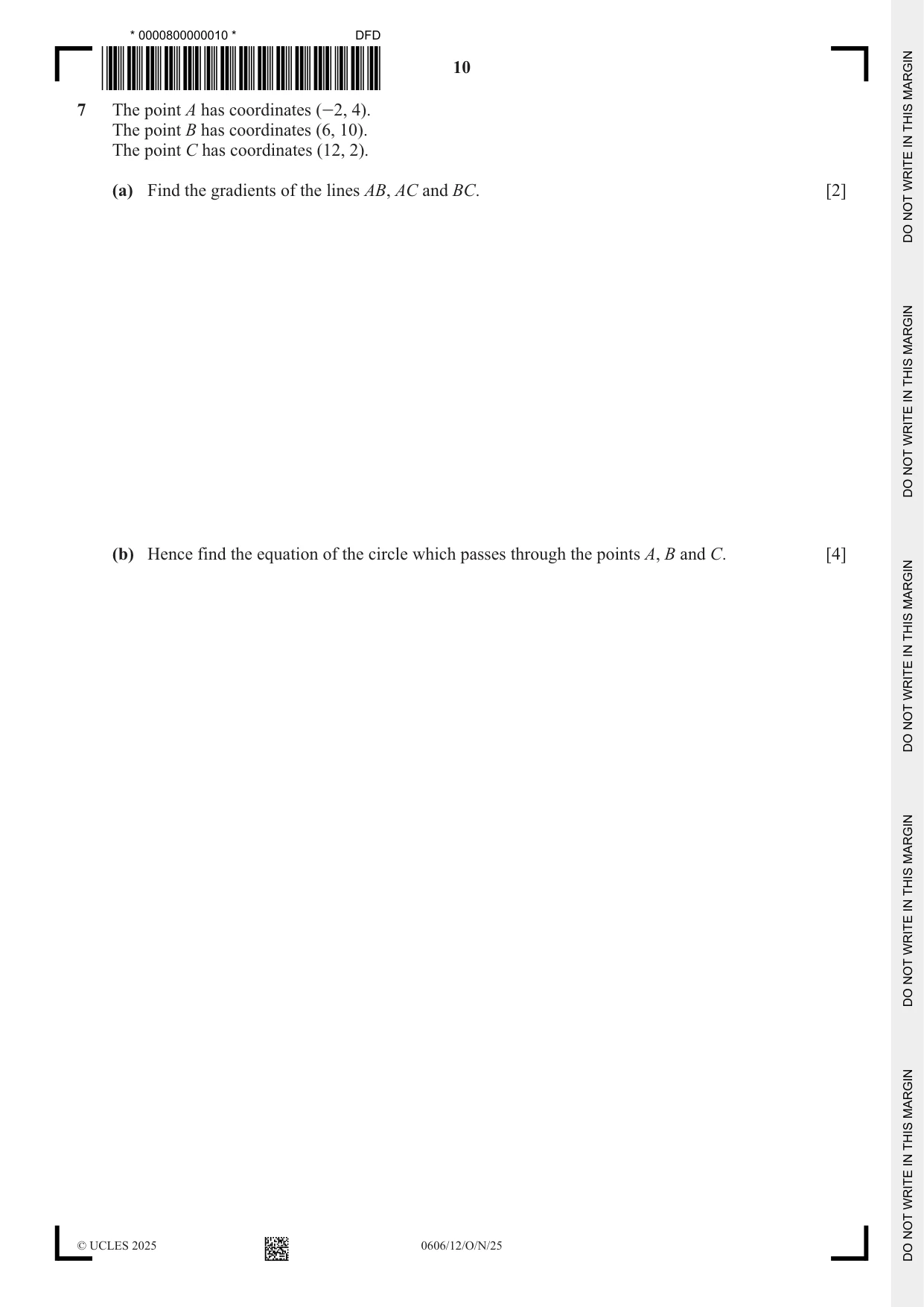 Cambridge IGCSE Mathematics - Additional 0606 2025 Oct/Nov Paper 1 · Variant 2 question paper, page 10 of 16