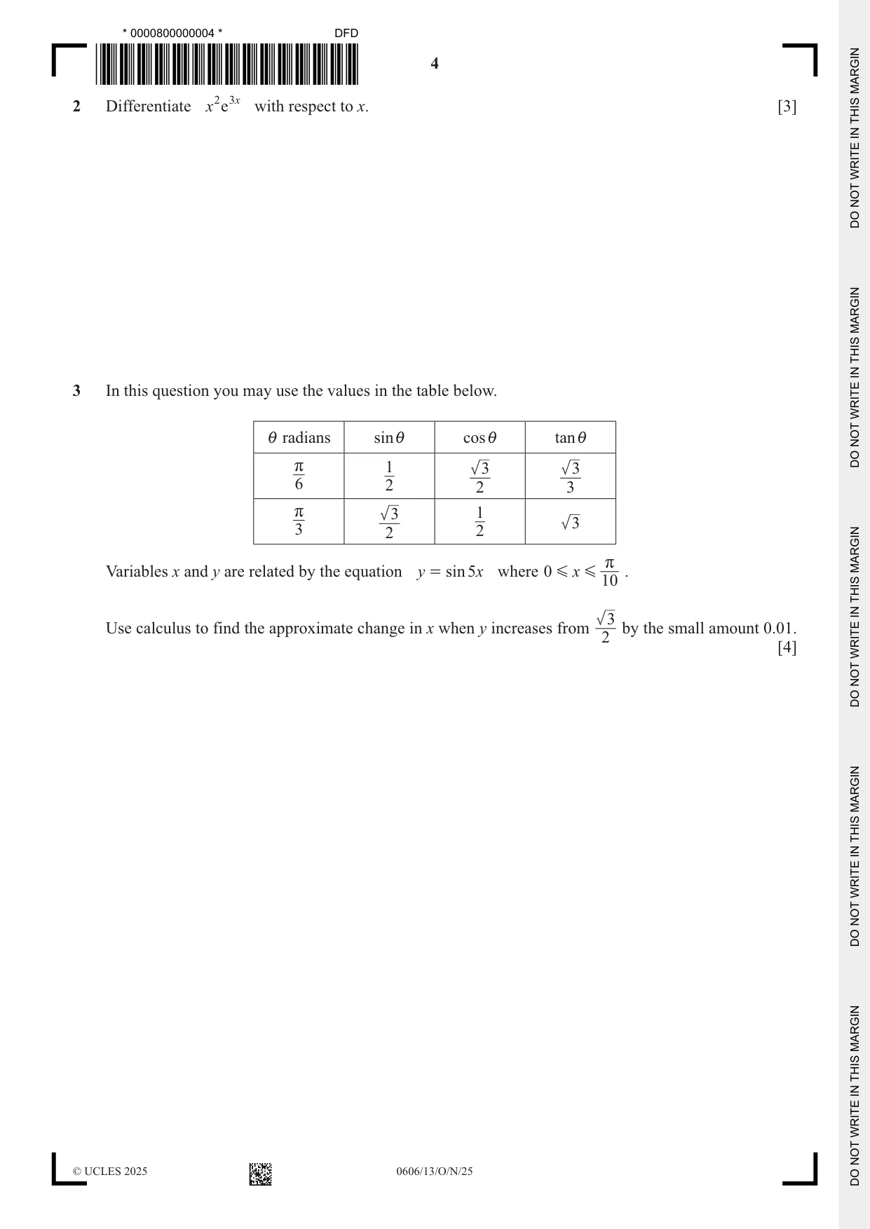 Cambridge IGCSE Mathematics - Additional 0606 2025 Oct/Nov Paper 1 · Variant 3 question paper, page 4 of 16
