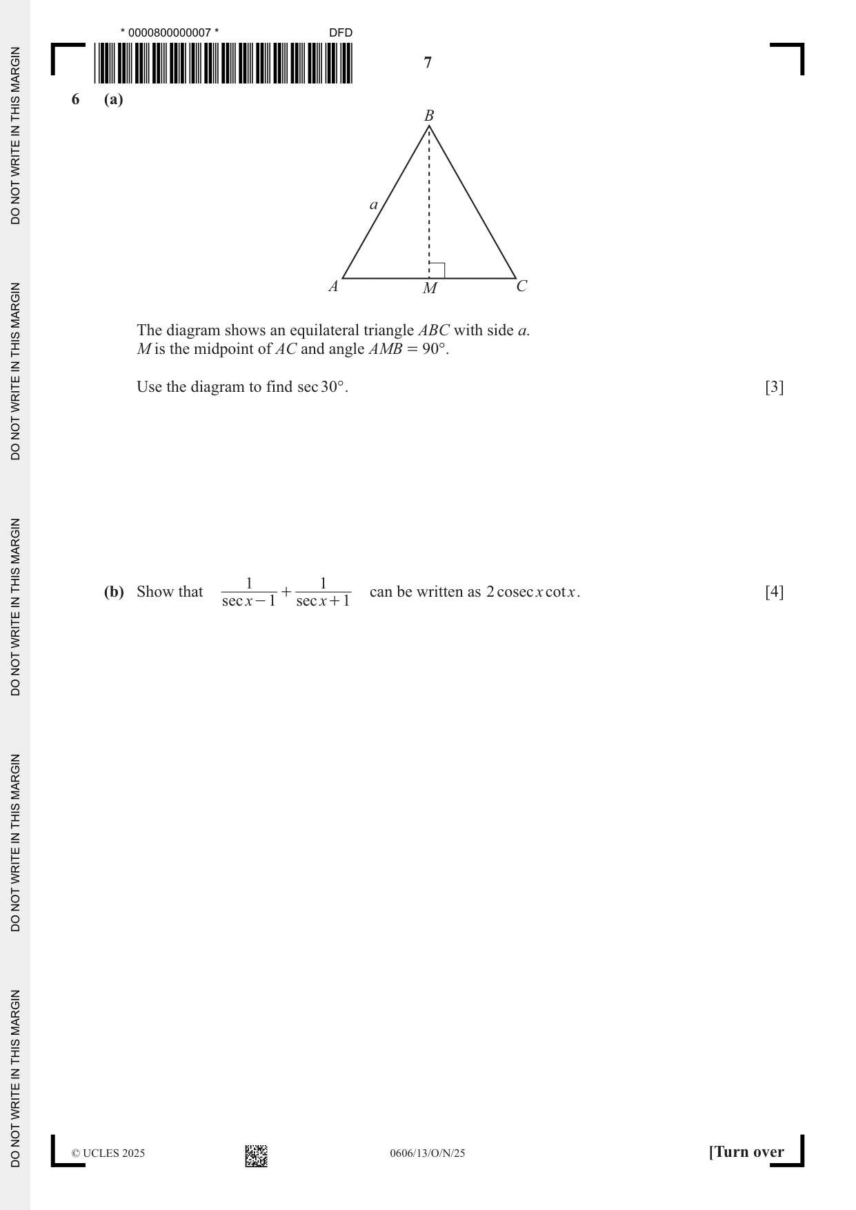 Cambridge IGCSE Mathematics - Additional 0606 2025 Oct/Nov Paper 1 · Variant 3 question paper, page 7 of 16