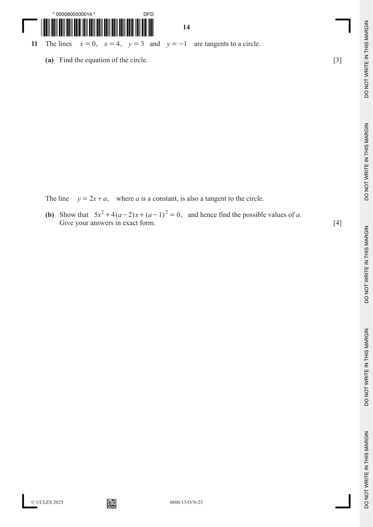 Cambridge IGCSE Mathematics - Additional 0606 2025 Oct/Nov Paper 1 · Variant 3 question paper, page 14 of 16