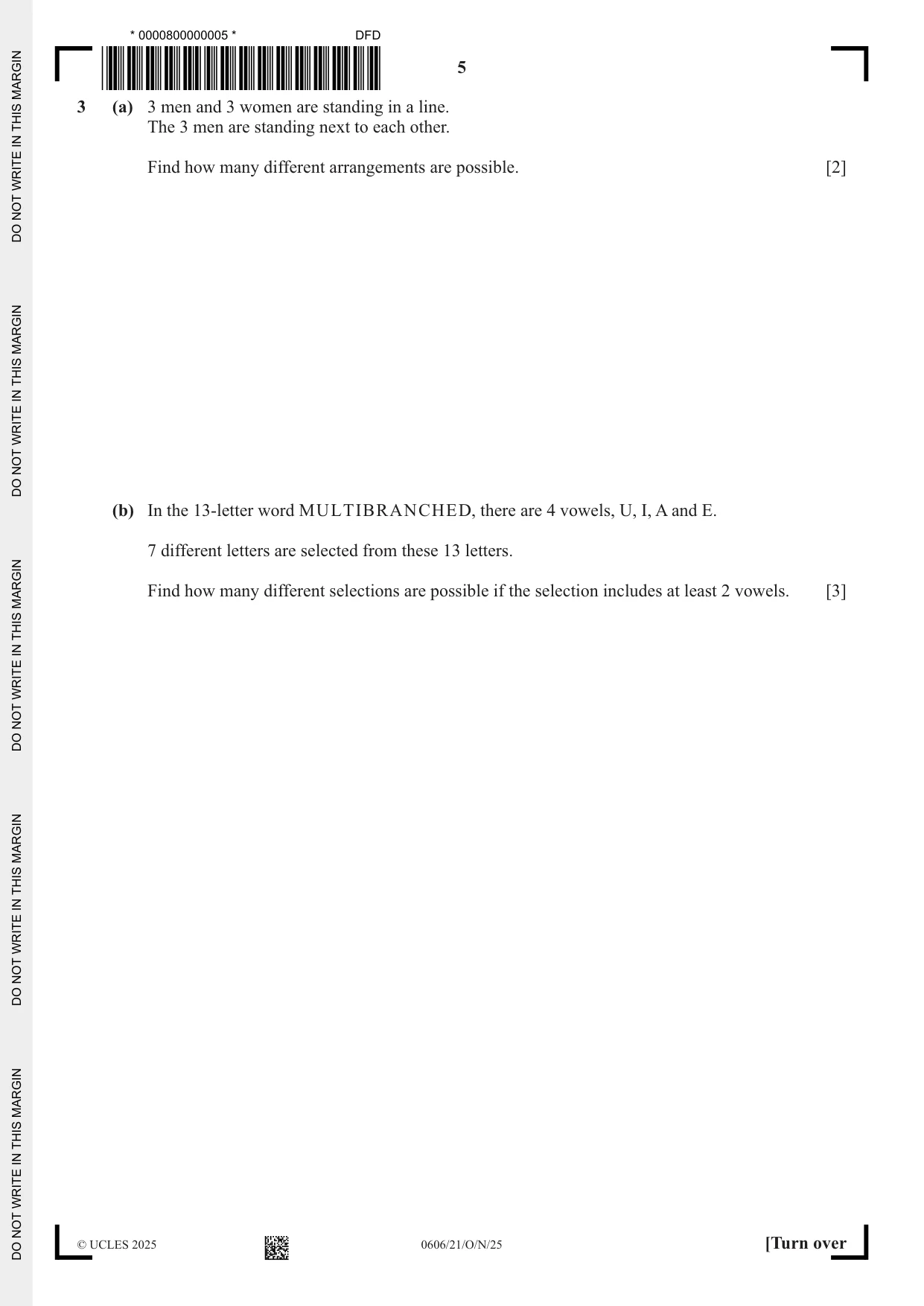 Cambridge IGCSE Mathematics - Additional 0606 2025 Oct/Nov Paper 2 · Variant 1 question paper, page 5 of 16