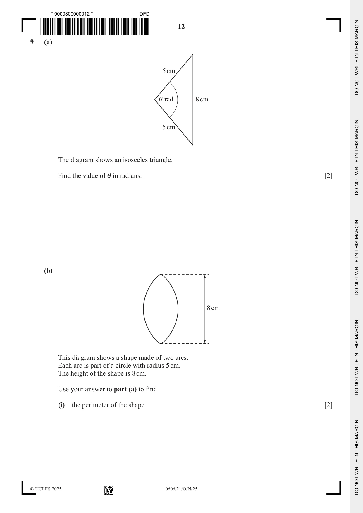 Cambridge IGCSE Mathematics - Additional 0606 2025 Oct/Nov Paper 2 · Variant 1 question paper, page 12 of 16