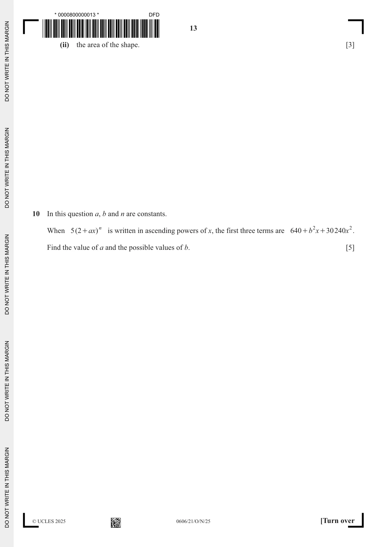 Cambridge IGCSE Mathematics - Additional 0606 2025 Oct/Nov Paper 2 · Variant 1 question paper, page 13 of 16