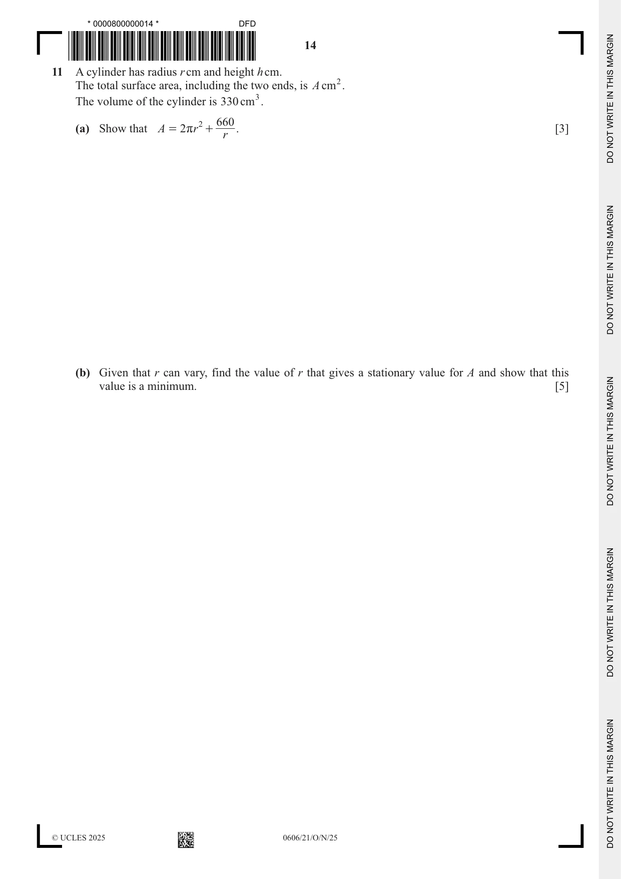 Cambridge IGCSE Mathematics - Additional 0606 2025 Oct/Nov Paper 2 · Variant 1 question paper, page 14 of 16