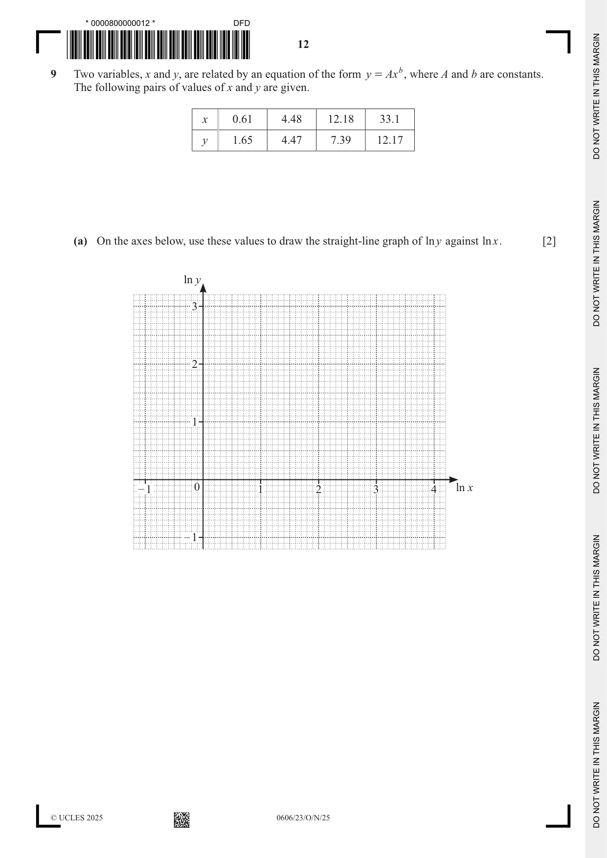 Cambridge IGCSE Mathematics - Additional 0606 2025 Oct/Nov Paper 2 · Variant 3 question paper, page 12 of 16