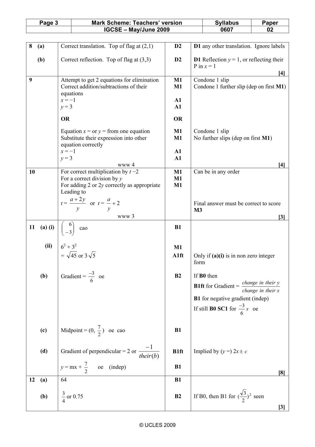 Mark scheme, page 3 of 3