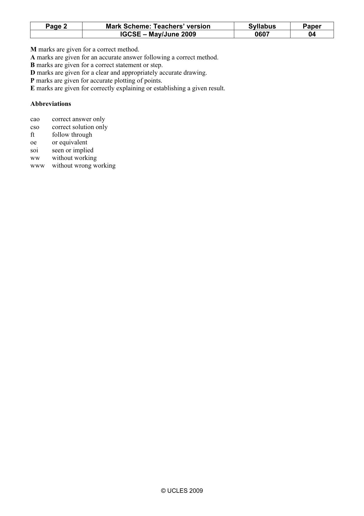 Mark scheme, page 2 of 9
