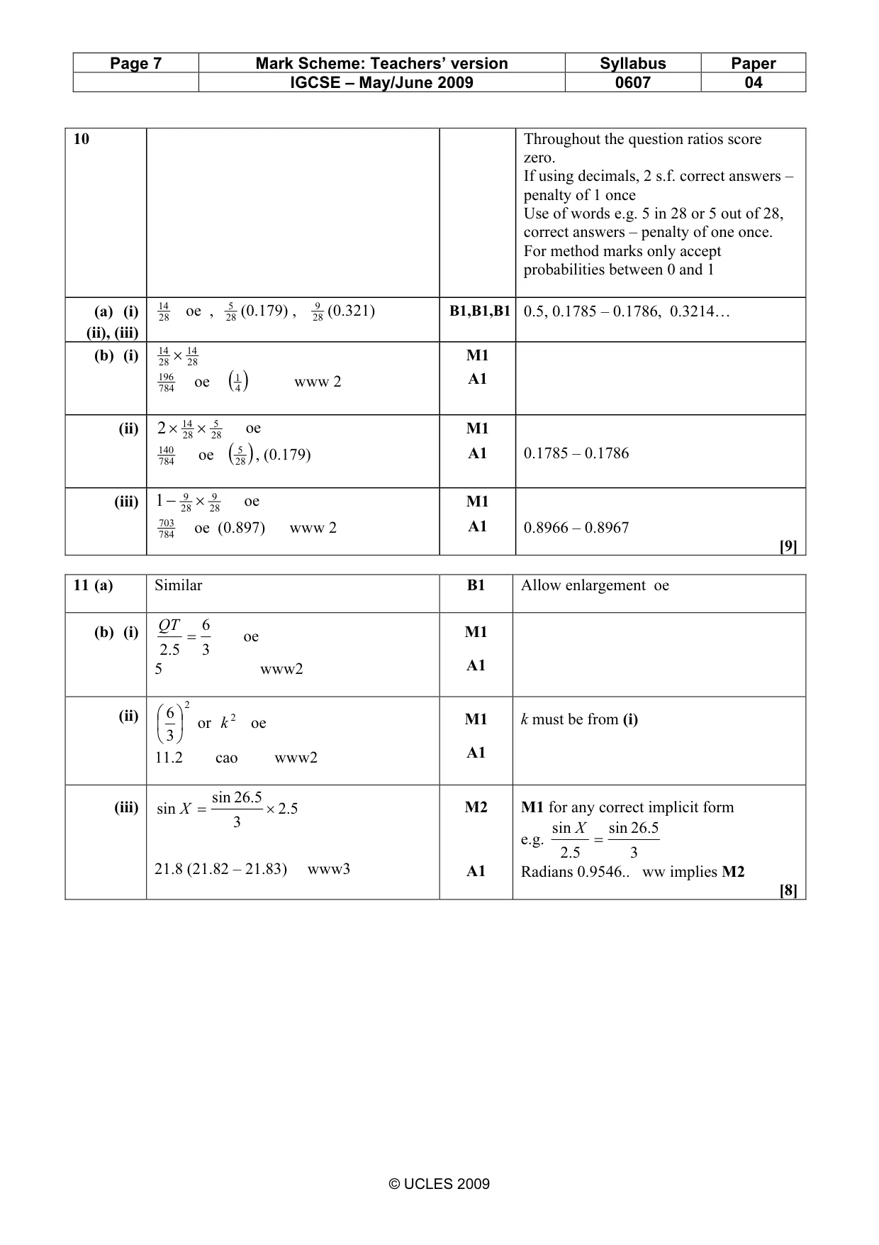 Mark scheme, page 7 of 9