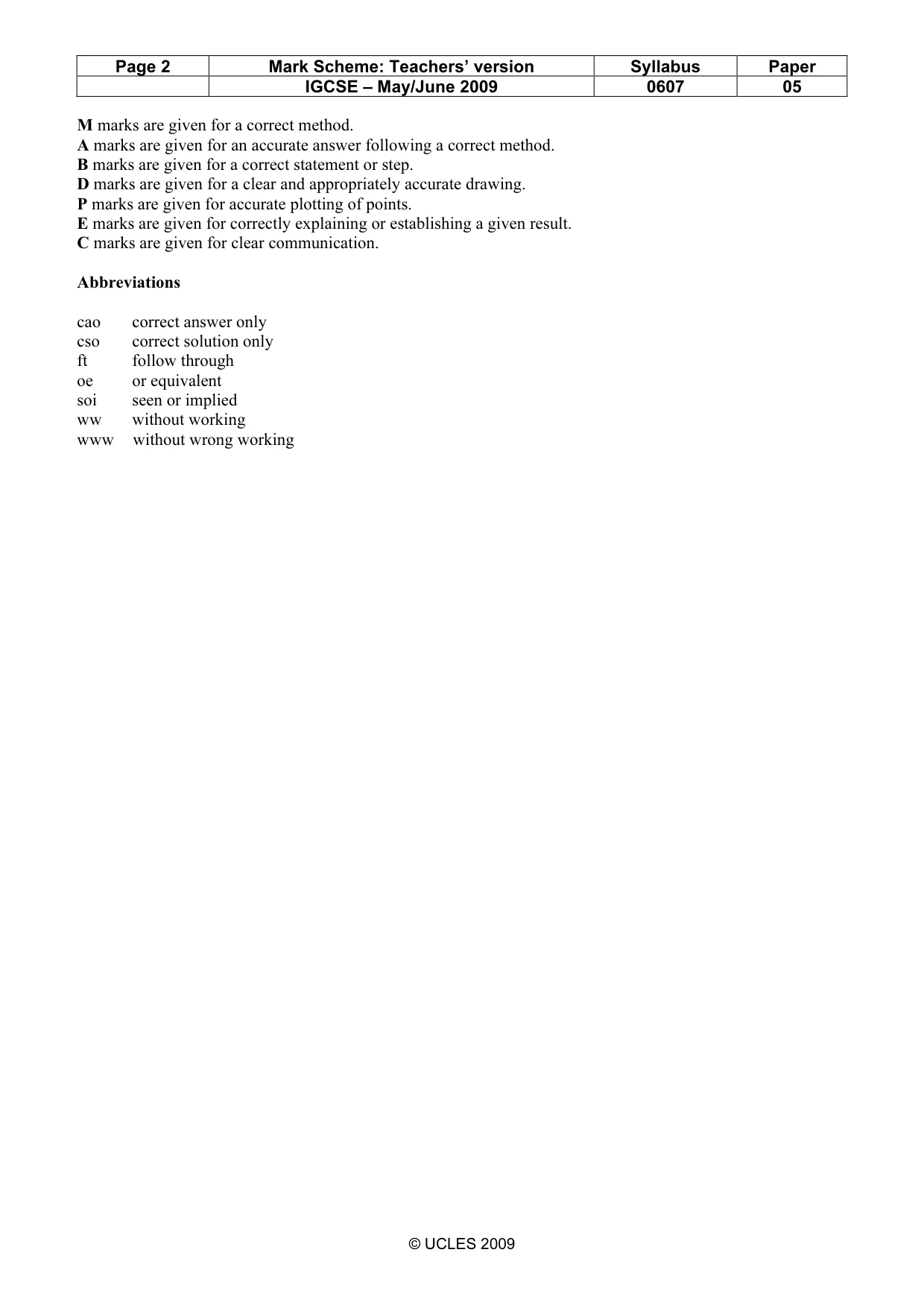 Mark scheme, page 2 of 4