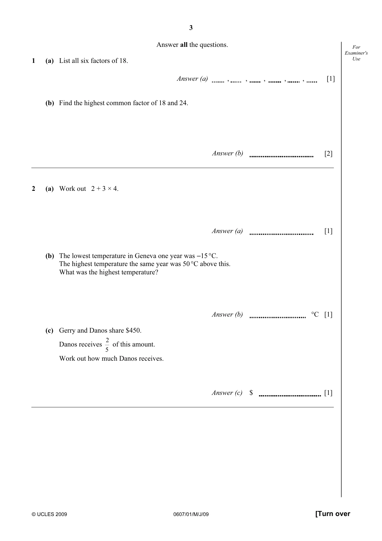 Cambridge IGCSE Mathematics - International 0607 2009 May/June Paper 1 · Variant 1 question paper, page 3 of 12