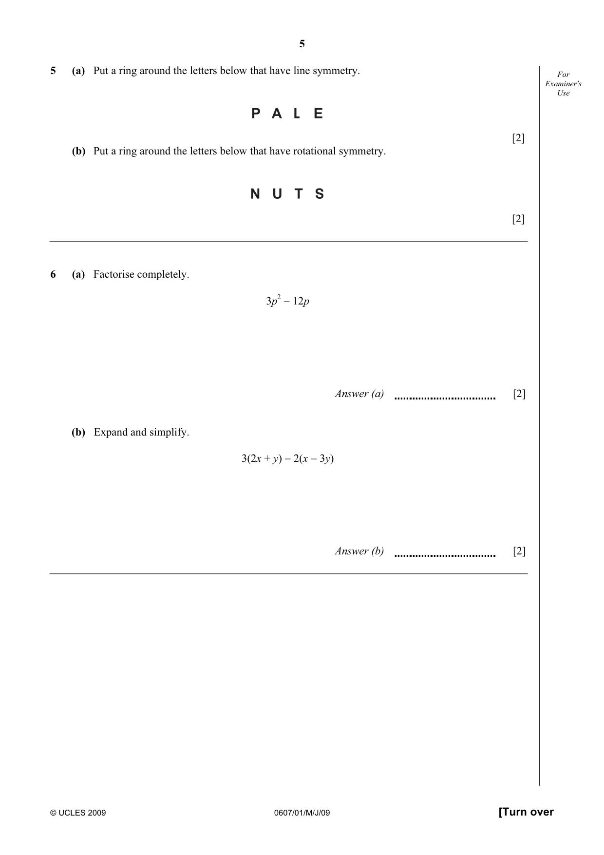 Cambridge IGCSE Mathematics - International 0607 2009 May/June Paper 1 · Variant 1 question paper, page 5 of 12