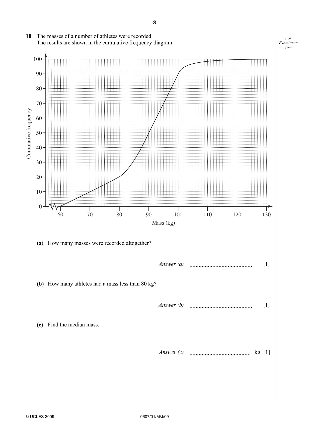 Cambridge IGCSE Mathematics - International 0607 2009 May/June Paper 1 · Variant 1 question paper, page 8 of 12