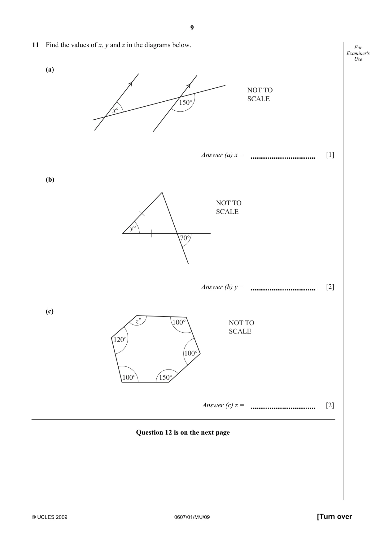 Cambridge IGCSE Mathematics - International 0607 2009 May/June Paper 1 · Variant 1 question paper, page 9 of 12