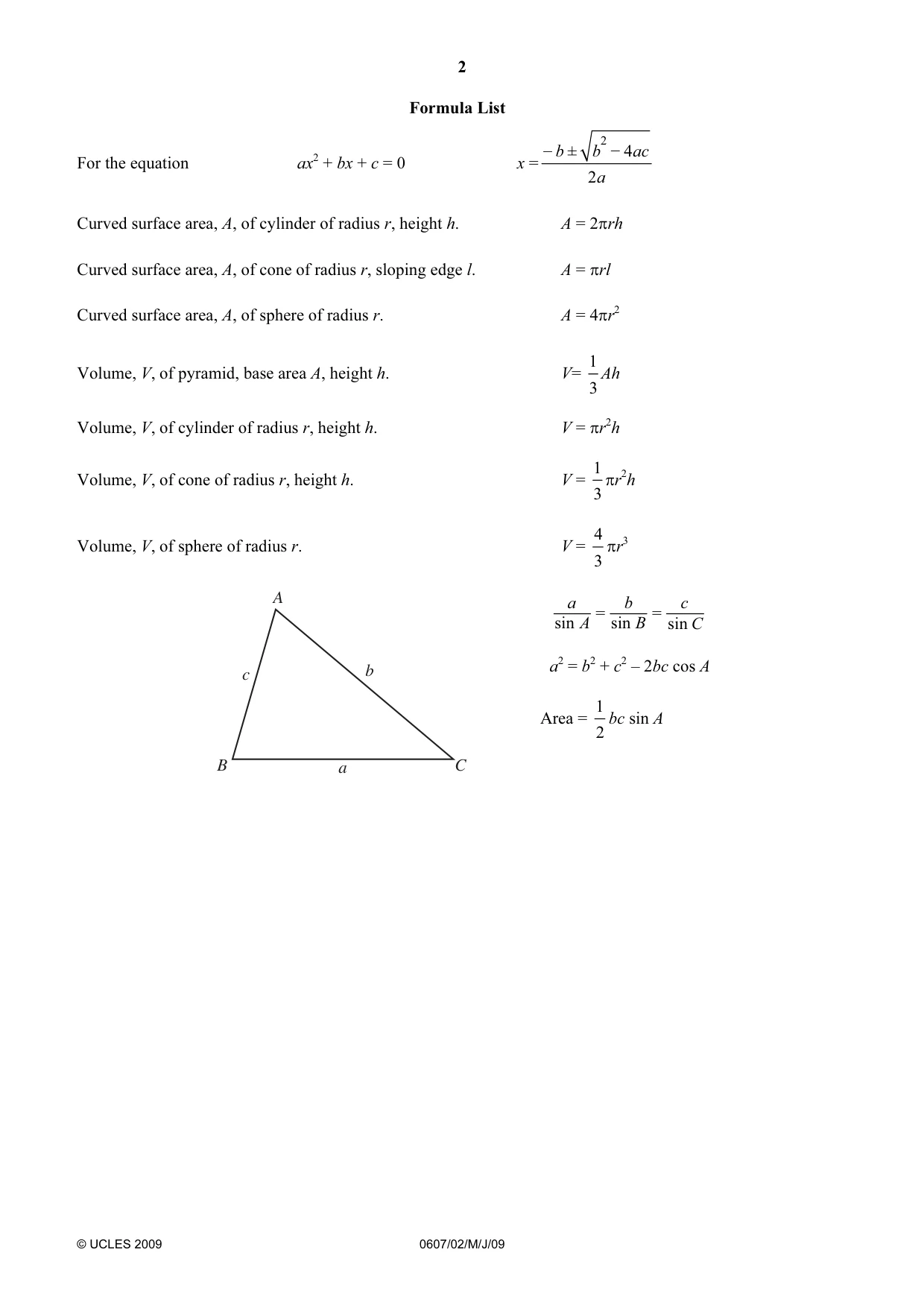 Cambridge IGCSE Mathematics - International 0607 2009 May/June Paper 2 · Variant 1 question paper, page 2 of 8