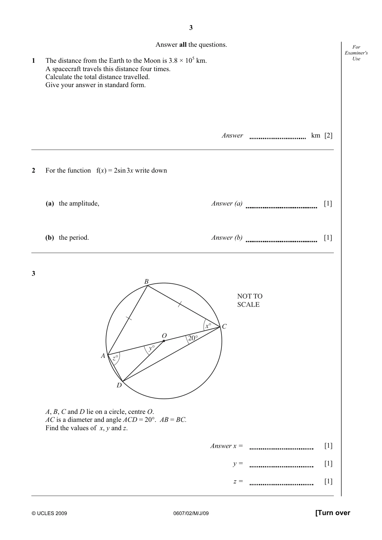 Cambridge IGCSE Mathematics - International 0607 2009 May/June Paper 2 · Variant 1 question paper, page 3 of 8