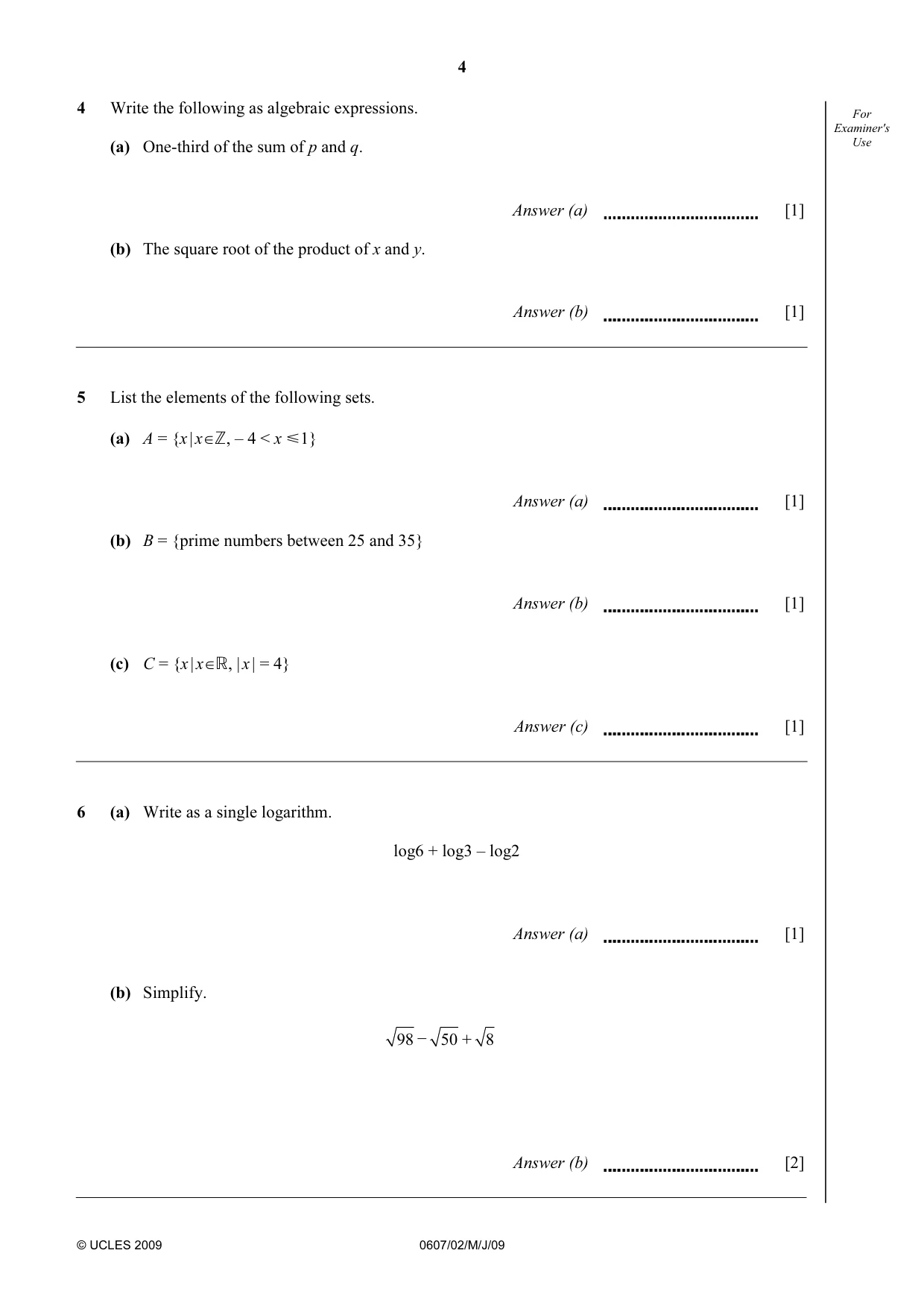 Cambridge IGCSE Mathematics - International 0607 2009 May/June Paper 2 · Variant 1 question paper, page 4 of 8