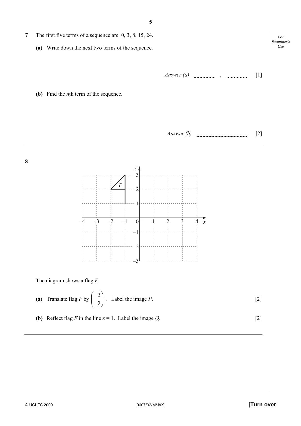 Cambridge IGCSE Mathematics - International 0607 2009 May/June Paper 2 · Variant 1 question paper, page 5 of 8