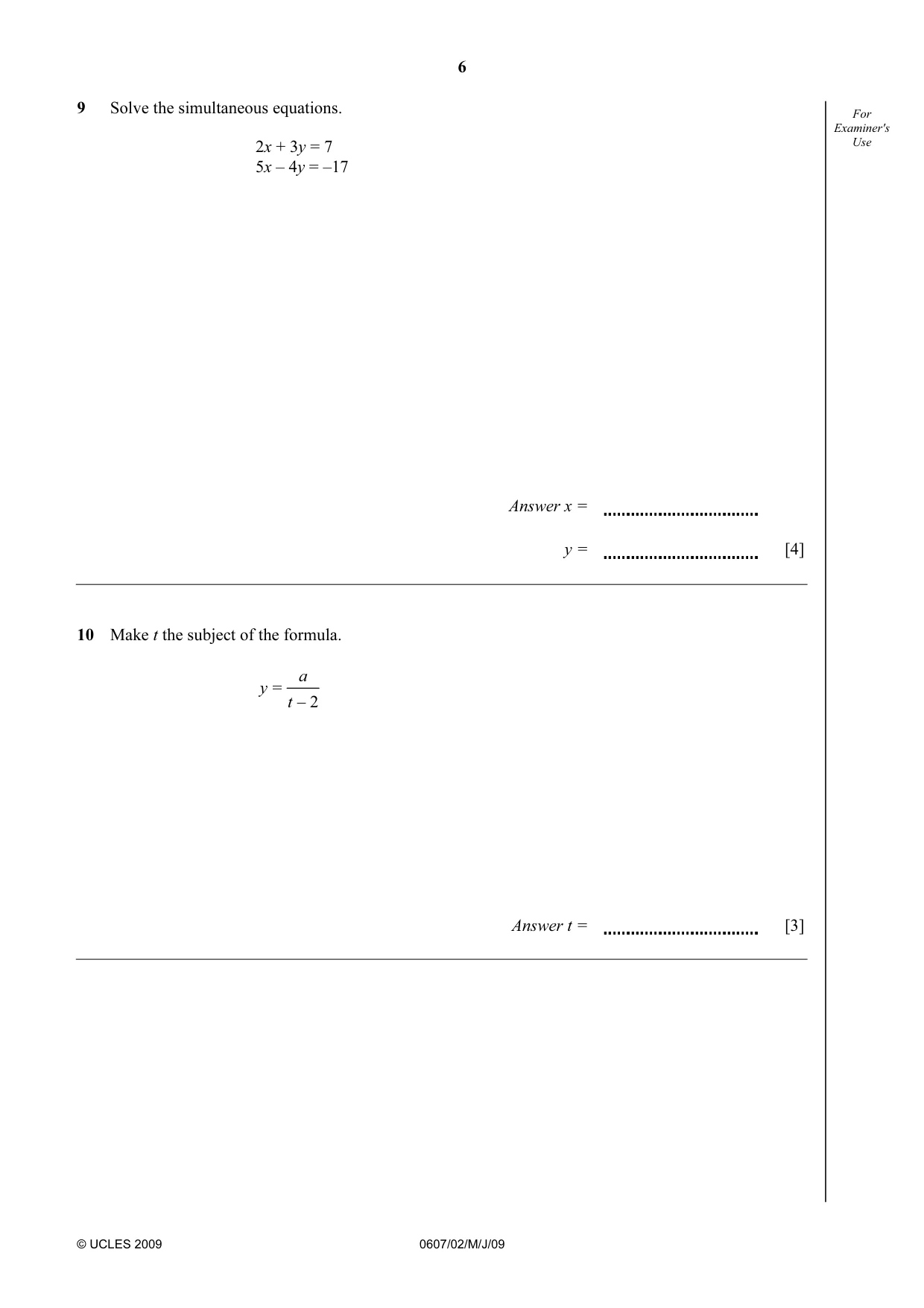 Cambridge IGCSE Mathematics - International 0607 2009 May/June Paper 2 · Variant 1 question paper, page 6 of 8